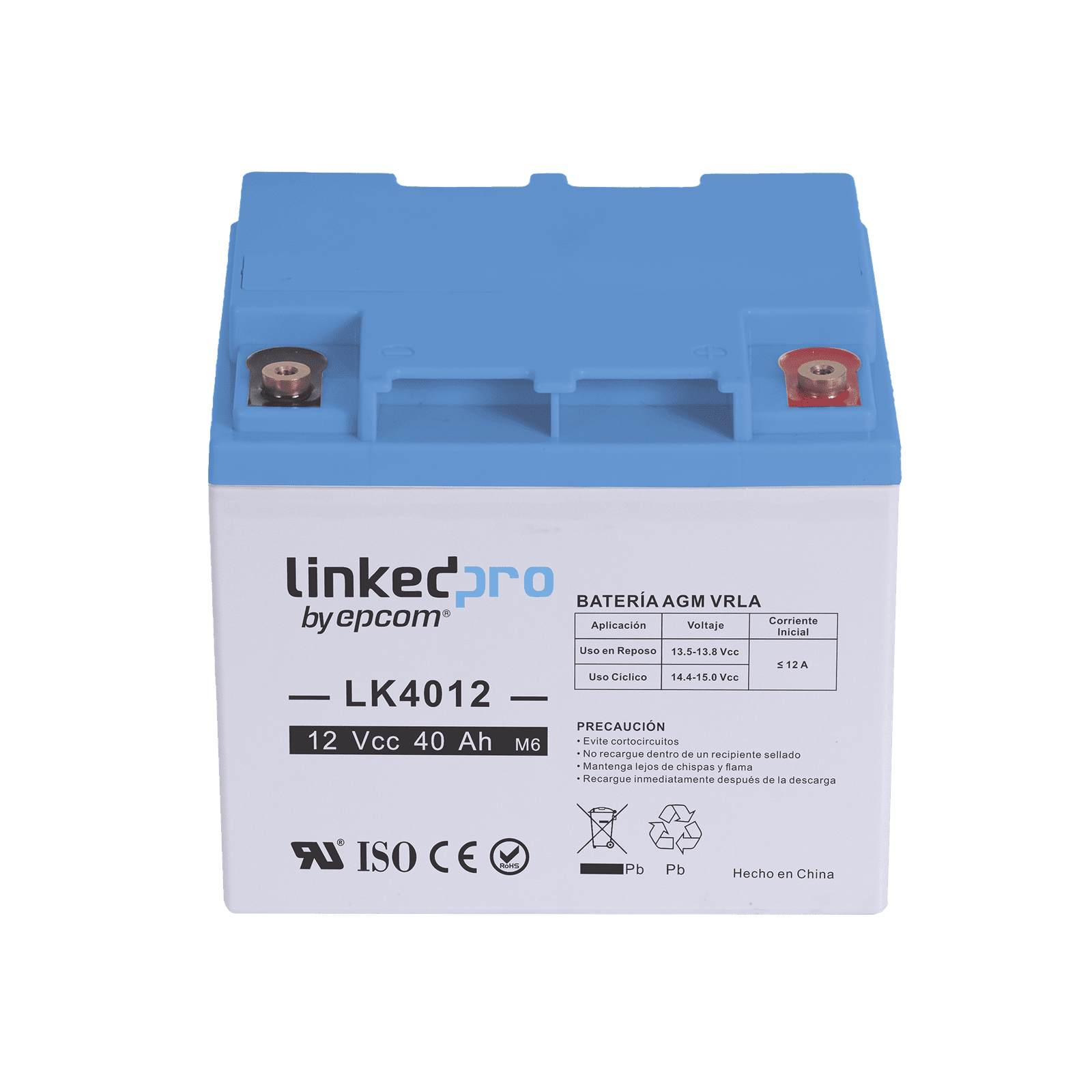 Batería 12 Vcc / 40 Ah / UL / Tecnología AGM-VRLA / Para uso en equipo electrónico, Alarmas de Intrusión / Incendio/ Control de acceso / Video Vigilancia / T2 LK4012 - LINKEDPRO BY EPCOM