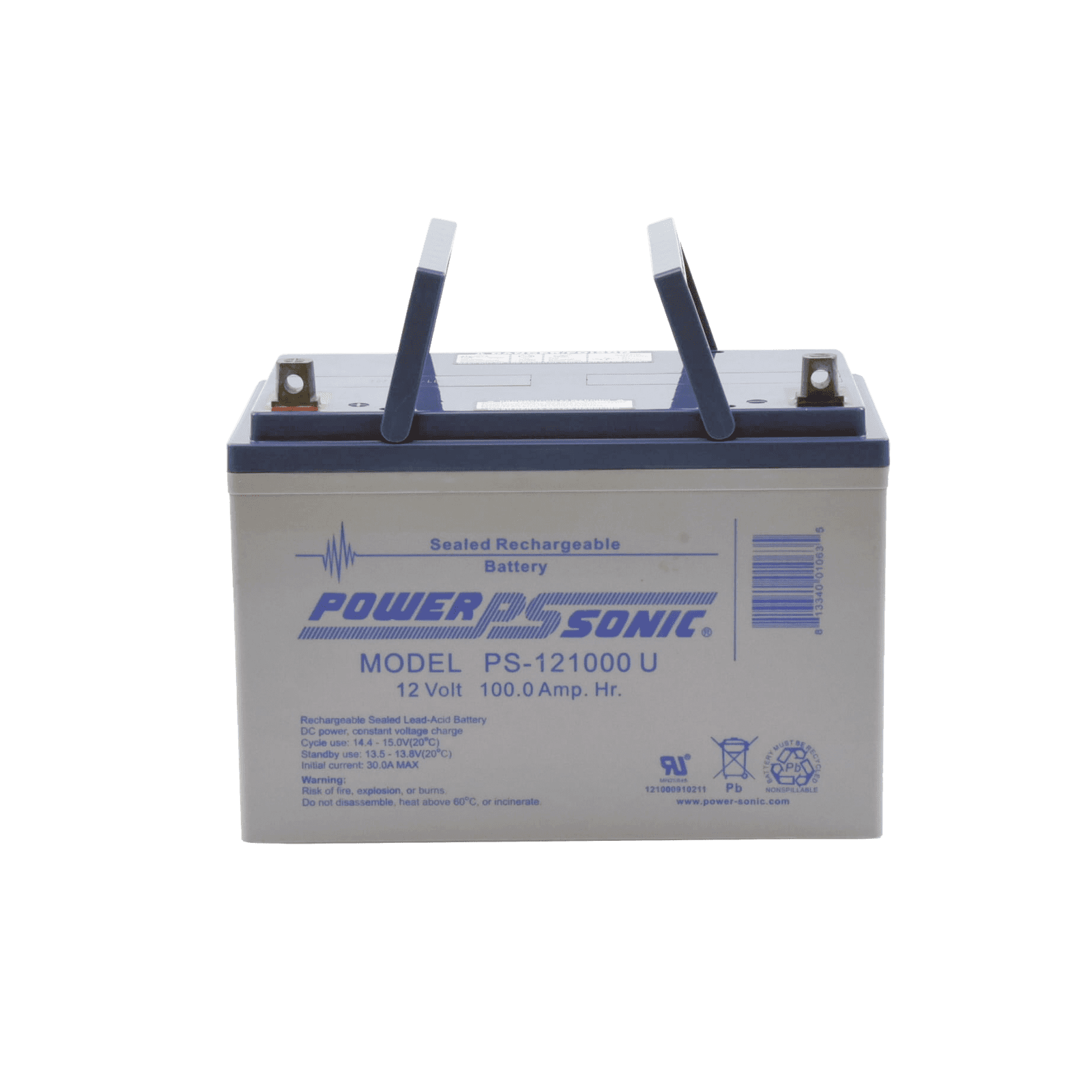 Batería 12V, 100AH, Para Respaldo, Tecnologías AGM/VRLA, 10-12 Años Vida Útil, Terminales U, Reconocida UL PS-121000-U - POWER SONIC