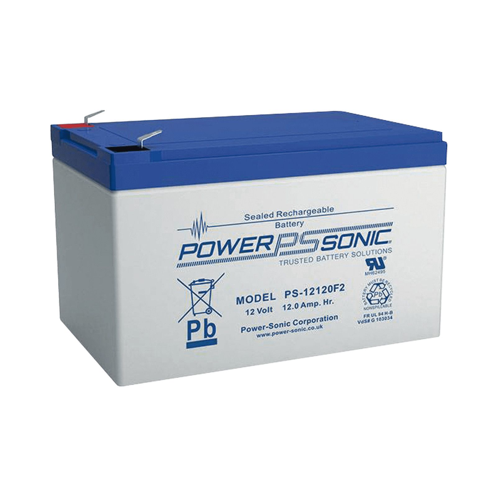 Batería 12V, 12AH, Para Respaldo, Tecnologías AGM/VRLA, 5 Años Vida Útil, Terminales F2, Reconocida UL PS-12120-F2 - POWER SONIC