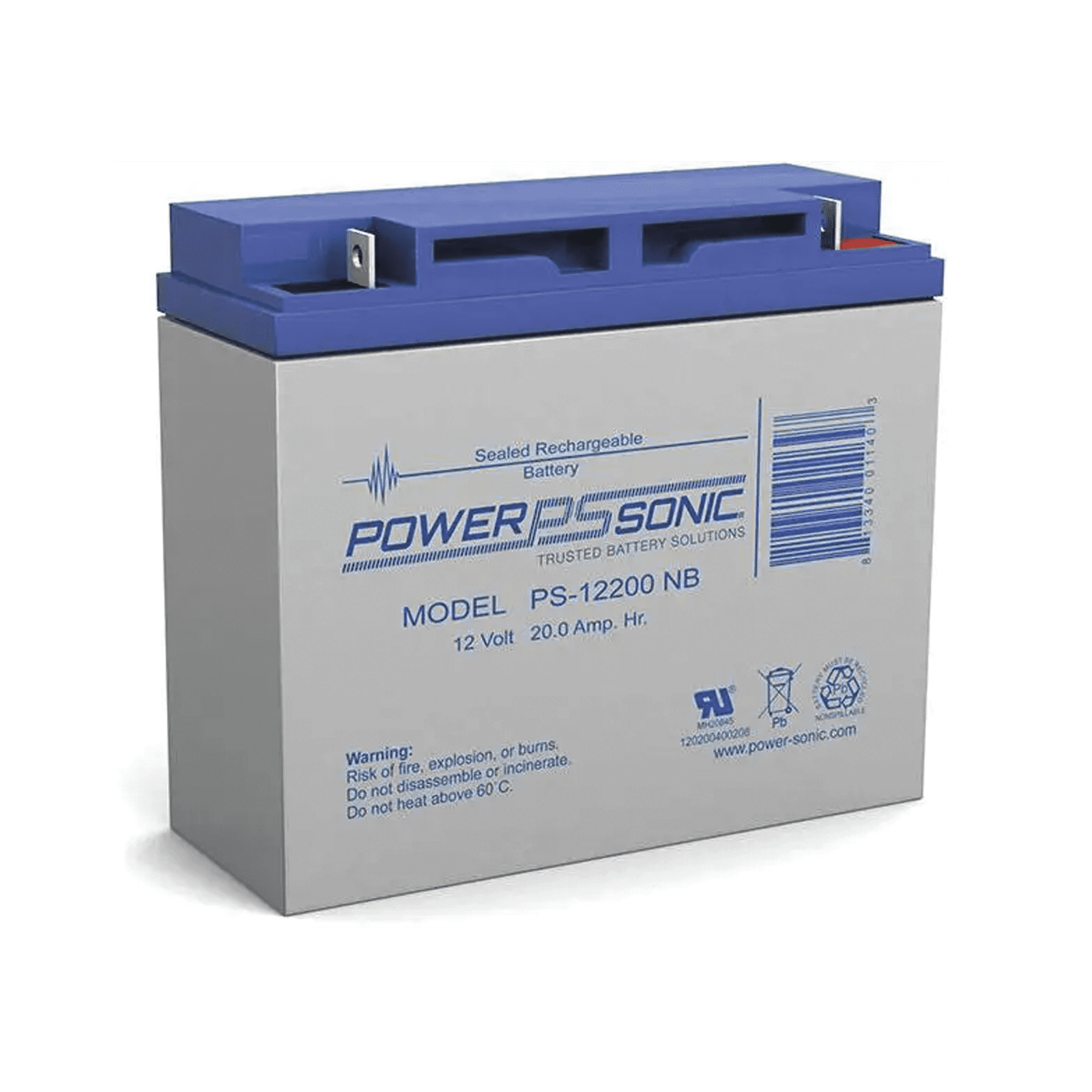 Batería 12V, 20AH, Para Respaldo, Tecnologías AGM/VRLA, 5 Años Vida Útil, Terminales NB2, Reconocida UL PS-12200-NB2 - POWER SONIC