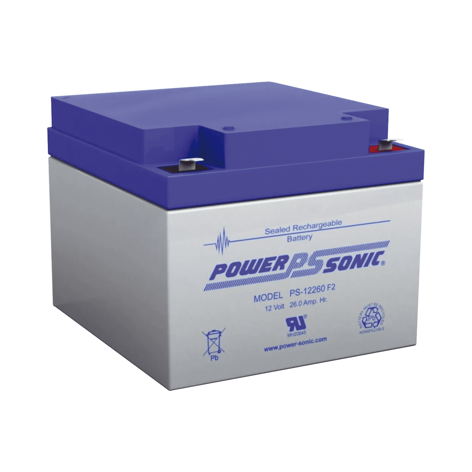 Batería 12V, 26AH, Para Respaldo, Tecnologías AGM/VRLA, 5 Años Vida Útil, Terminales F2, Reconocida UL PS-12260-F2 - POWER SONIC