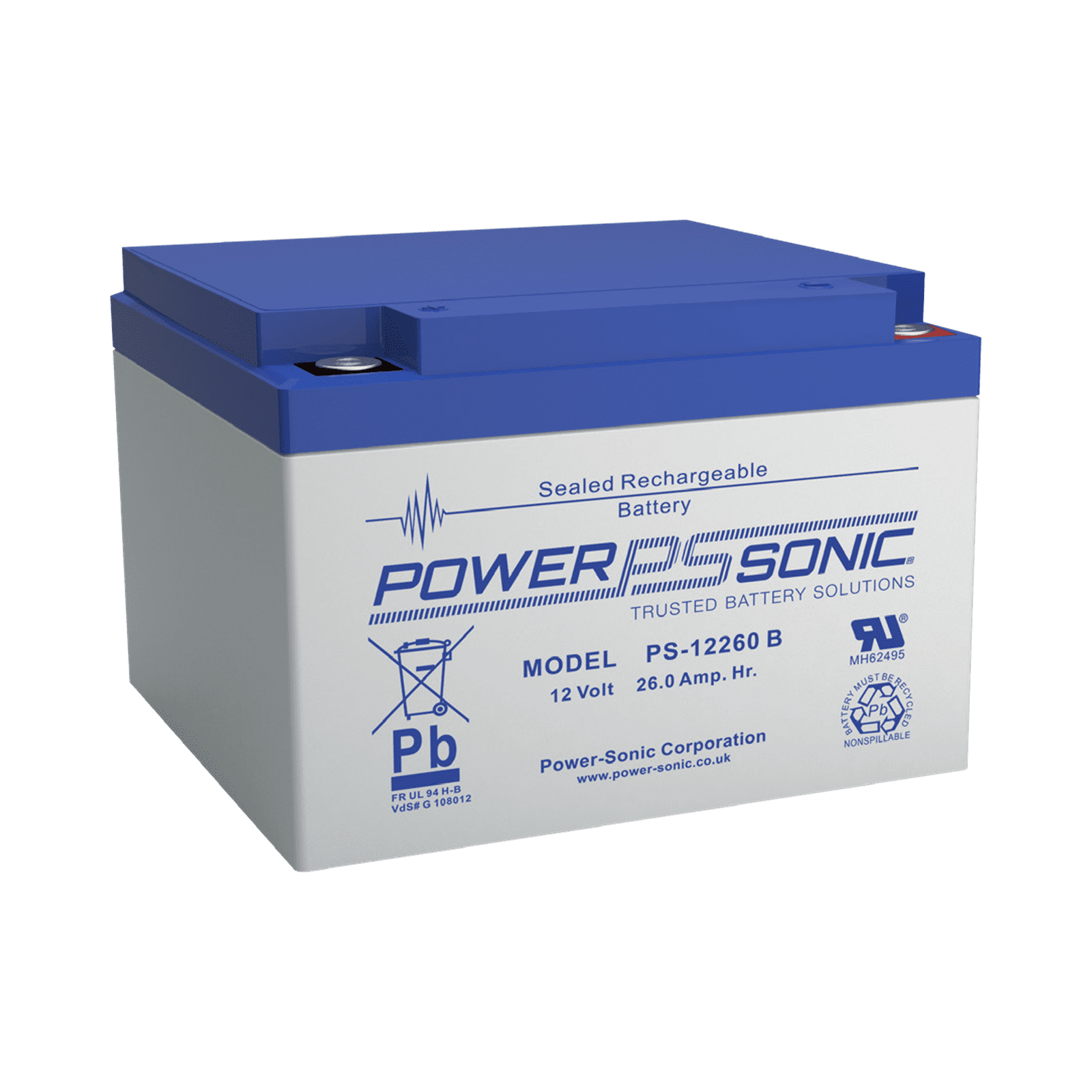 Batería 12V, 26AH, Para Respaldo, Tecnologías AGM/VRLA, 5 Años Vida Útil, Terminales M5, Reconocida UL PS-12260-B - POWER SONIC
