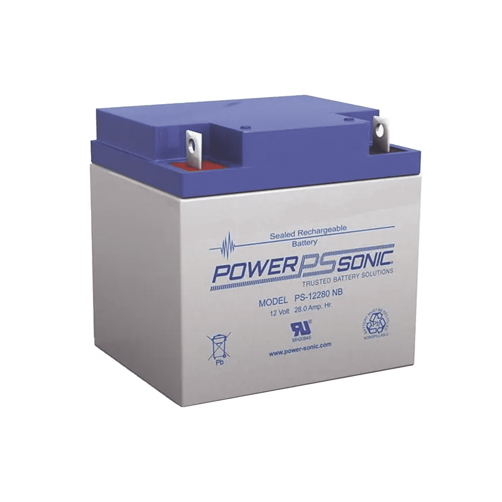 Batería 12V, 28AH, Para Respaldo, Tecnologías AGM/VRLA, 5 Años Vida Útil, Terminales NB, Reconocida UL PS-12280-NB - POWER SONIC