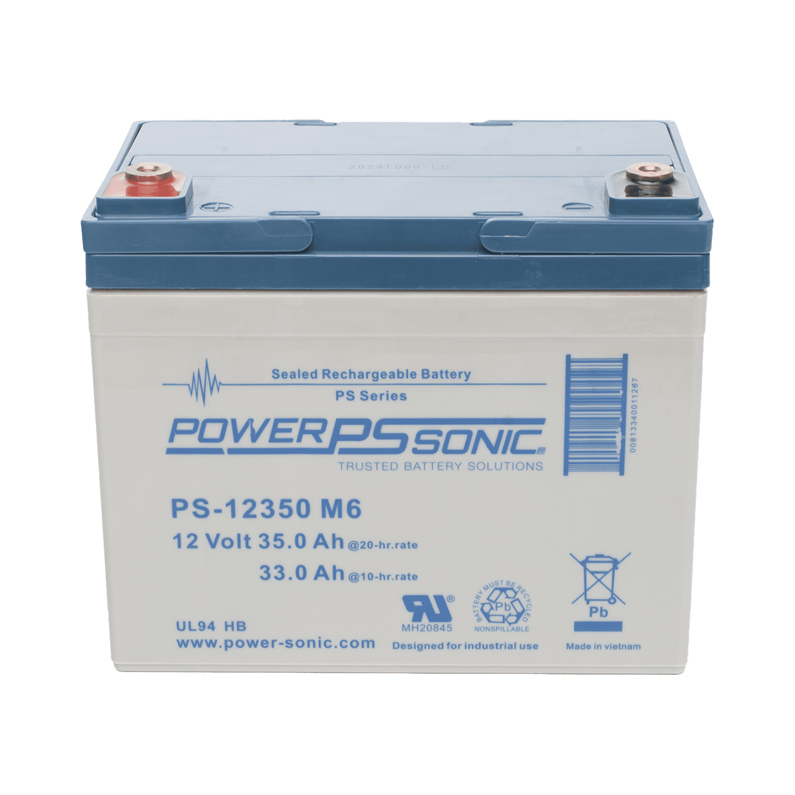 Batería 12V, 35AH, Para Respaldo, Tecnologías AGM/VRLA, 5 Años Vida Útil, Terminales M6, Reconocida UL PS-12350-M6 - POWER SONIC