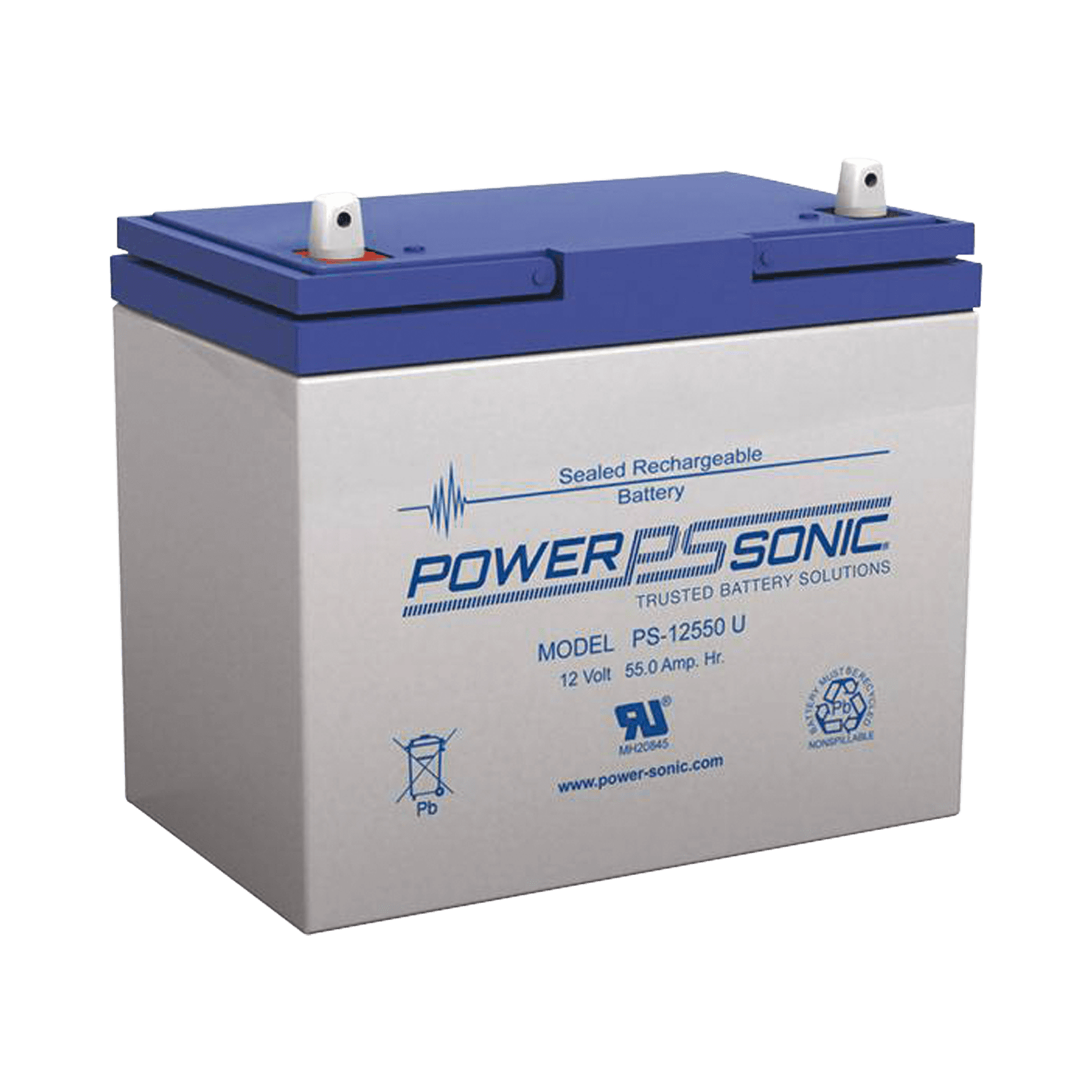Batería 12V, 55AH, Para Respaldo, Tecnologías AGM/VRLA, 5 Años Vida Útil, Terminales U, Reconocida UL PS-12550U - POWER SONIC