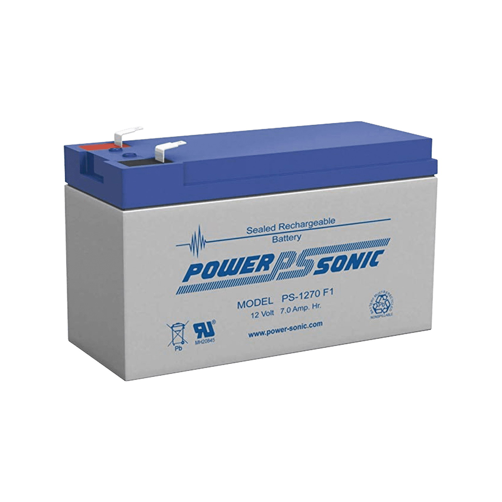 Batería 12V, 7AH, Para Respaldo, Tecnologías AGM/VRLA, 5 Años Vida Útil, Terminales F1, Reconocida UL PS-1270-F1 - POWER SONIC