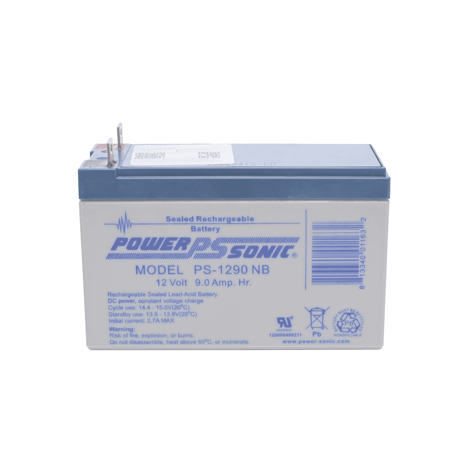 Batería 12V, 9AH, Para Respaldo, Tecnologías AGM/VRLA, 5 Años Vida Útil, Terminales NB, Reconocida UL PS-1290-NB - POWER SONIC
