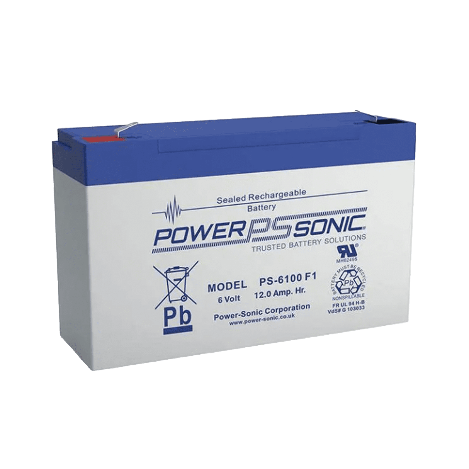 Batería 6V, 12AH, Para Respaldo, Tecnologías AGM/VRLA, 5 Años Vida Útil, Terminales F1, Reconocida UL PS-6100-F1 - POWER SONIC