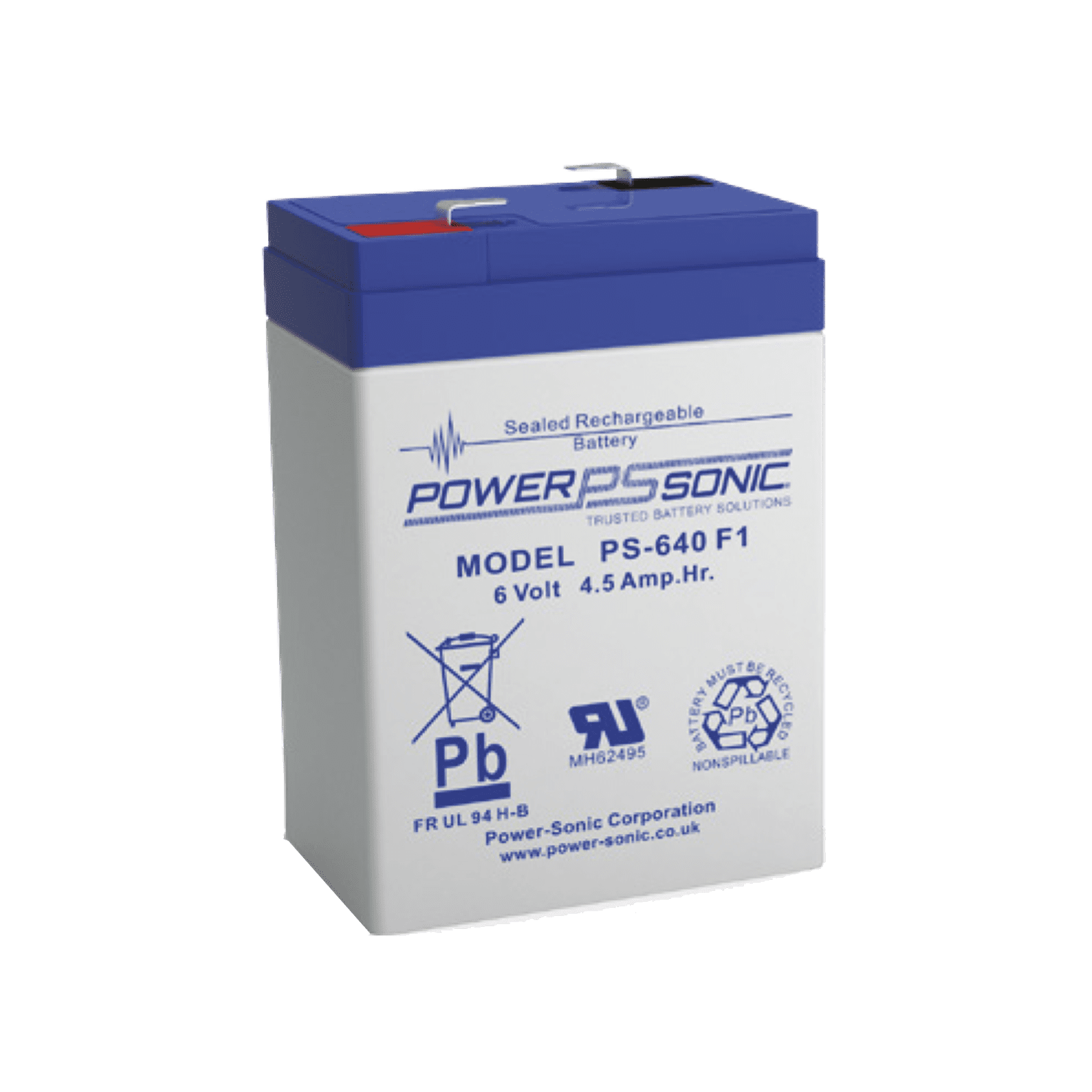 Batería 6V, 4.50AH, Para Respaldo, Tecnologías AGM/VRLA, 5 Años Vida Útil, Terminales F1, Reconocida UL PS-640-F1 - POWER SONIC