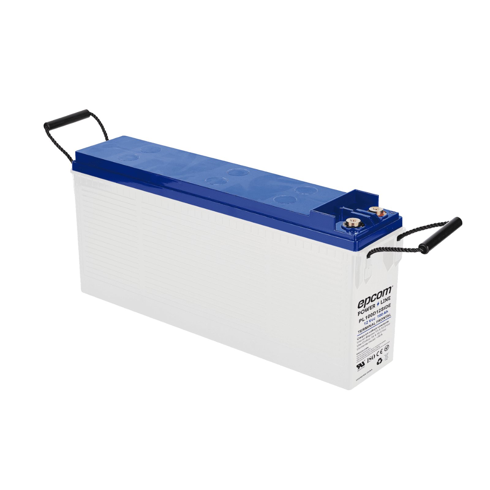 Batería Ciclo Profundo 12V, Terminales Laterales , 100 Ah / AGM-VRLA / Uso en Aplicación Fotovoltaica /Terminales Tipo Tornillo T4 PL100D12SIDE - EPCOM POWERLINE