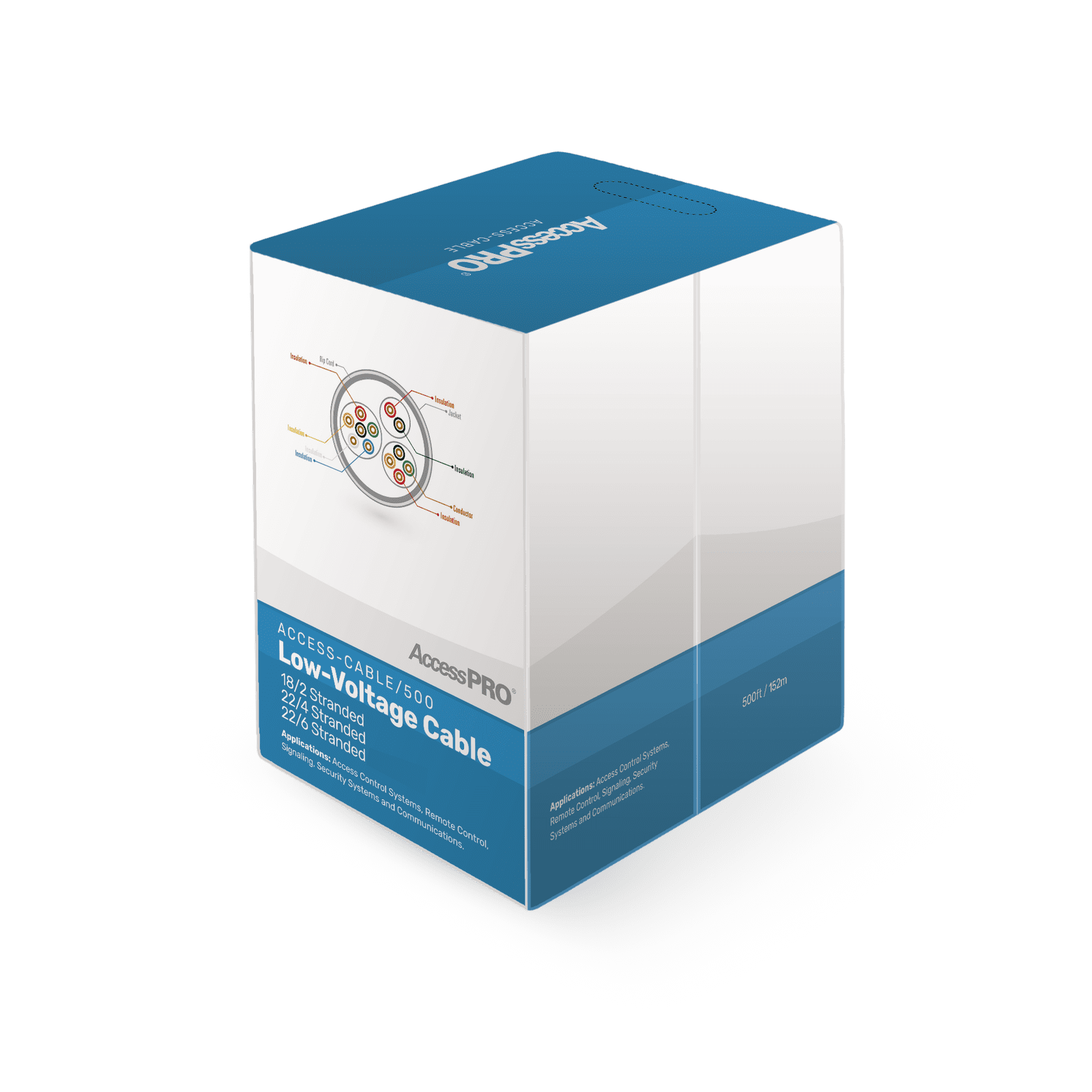 Bobina de 152 metros de cable compuesto de, 6 y 4 conductores calibre 22 y 2 Conductores calibre 18, para aplicaciones de control de acceso ACCESS-CABLE/500 - AccessPRO