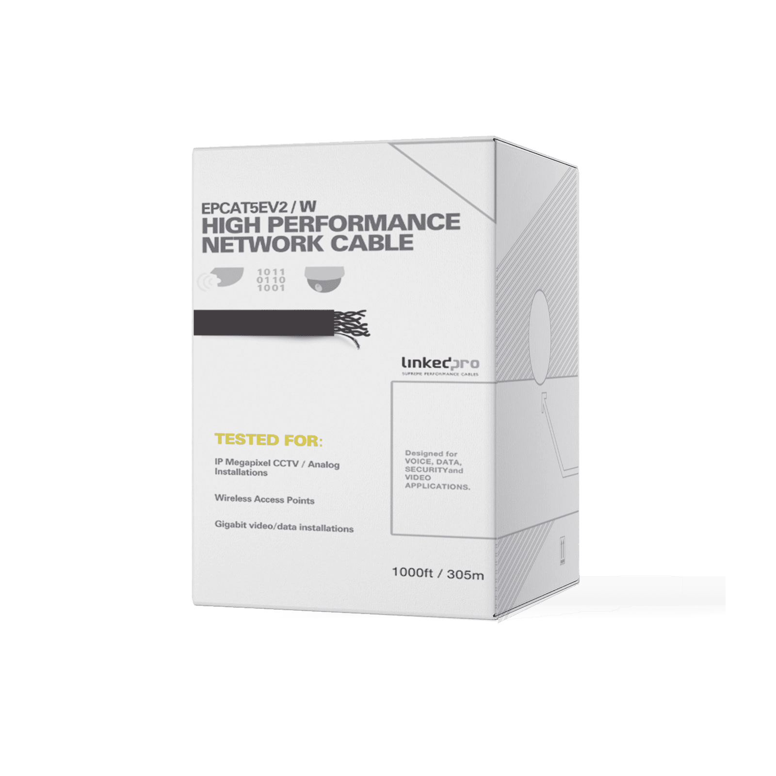 Bobina de 305 m (1000 ft) Cat5e, aleación de cobre y aluminio ( CCA ) color blanco, uso interior EP-CAT-5E-V2/W - LINKEDPRO BY EPCOM