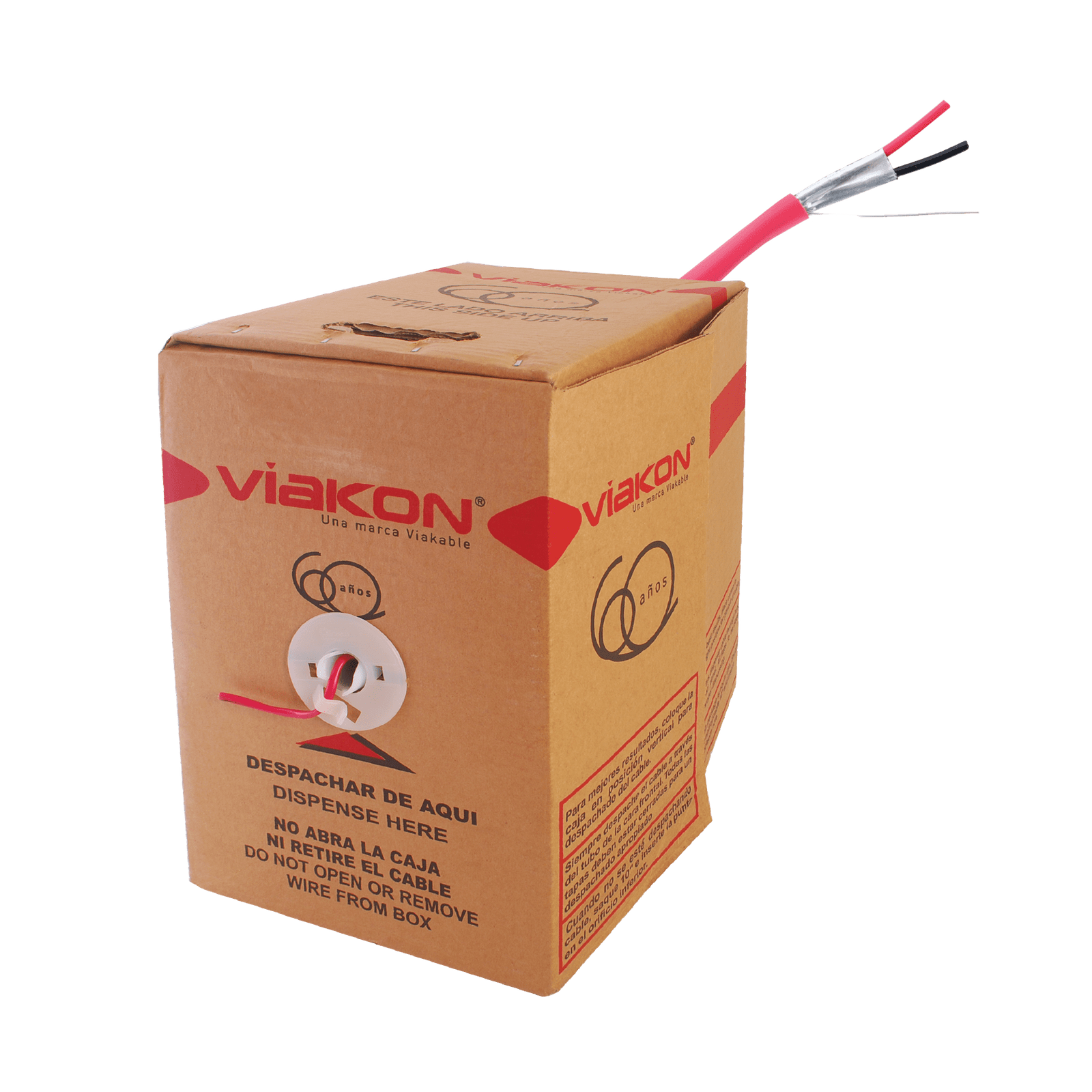Bobina de 305 metros de Alambre, 2 x 18 AWG, BLINDADO, color rojo, FPLR Incendio, Hecho en México 9422 - VIAKON