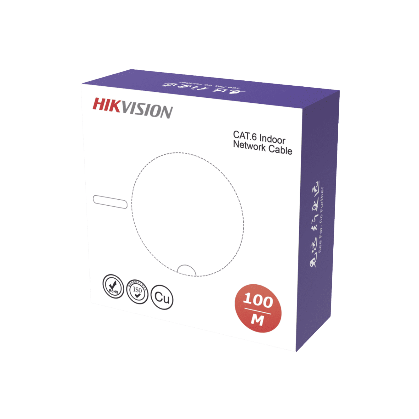 Bobina de Cable UTP 100 Mts / Cat 6 (23 AWG) / Color Blanco / PVC (CM) / Uso en Interior / 100% Cobre / Aplicaciones de CCTV y Redes de Datos DS-1LN6USC0-100 - HIKVISION