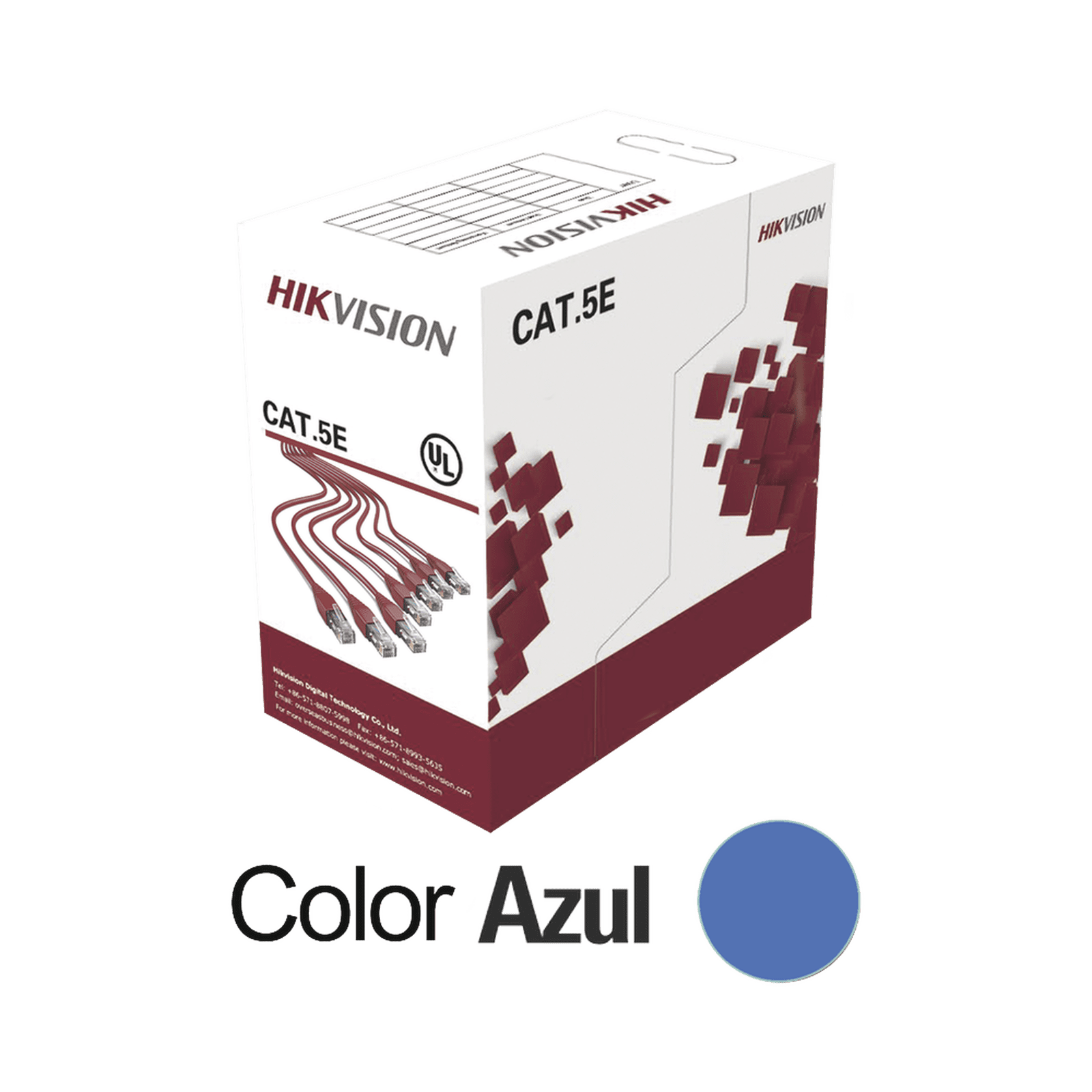 Bobina de Cable UTP 305 Metros / Cat5E (24 AWG) / Color Azul / PVC (CM) / Uso en Interior / 100% Cobre / Aplicaciones de CCTV y Redes de Datos DS-1LN5E-SB - HIKVISION