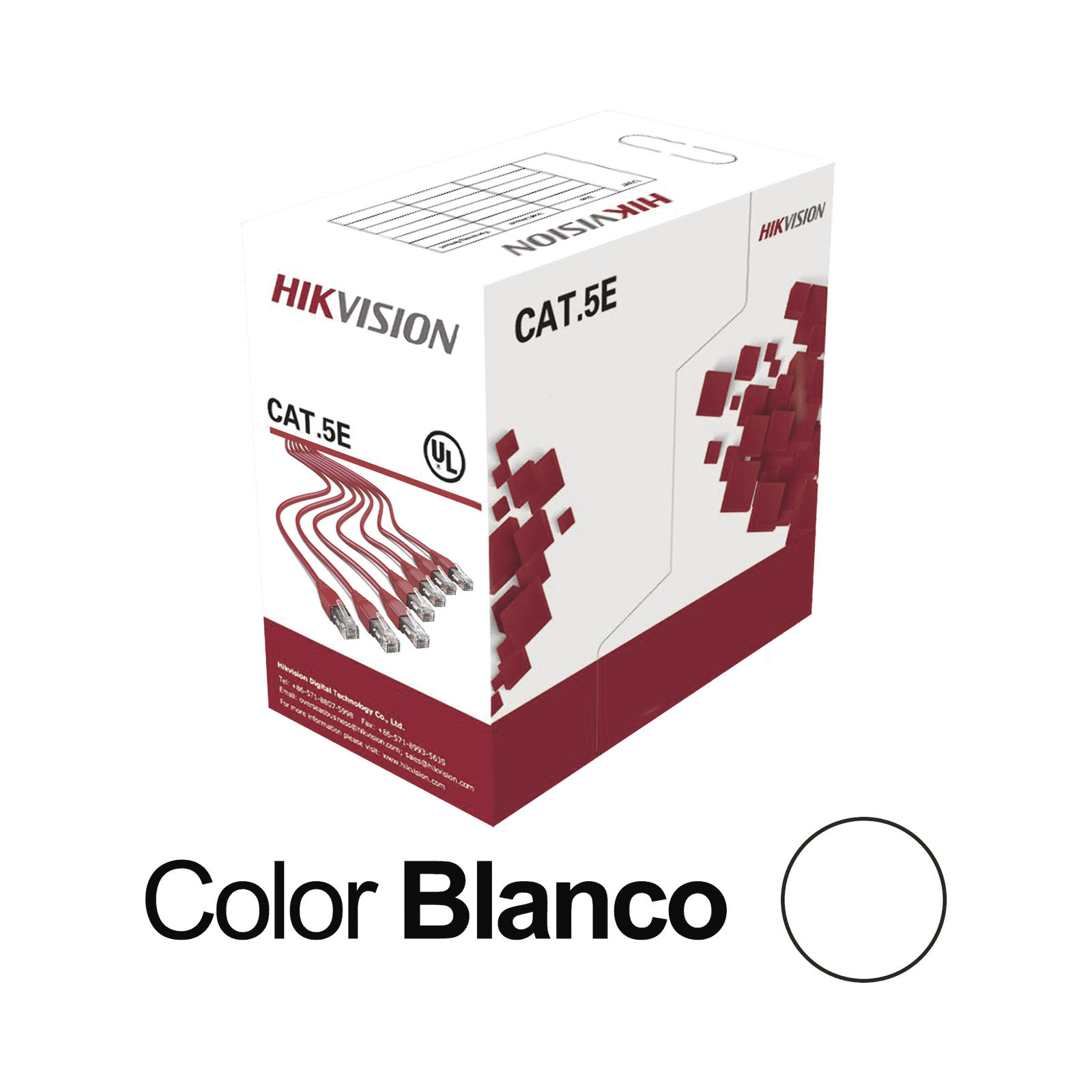 Bobina de Cable UTP 305 Metros / Cat5E (24 AWG) / Color Blanco / PVC (CM) / Uso en Interior / 100% Cobre / Aplicaciones de CCTV y Redes de Datos DS-1LN5E-SW - HIKVISION