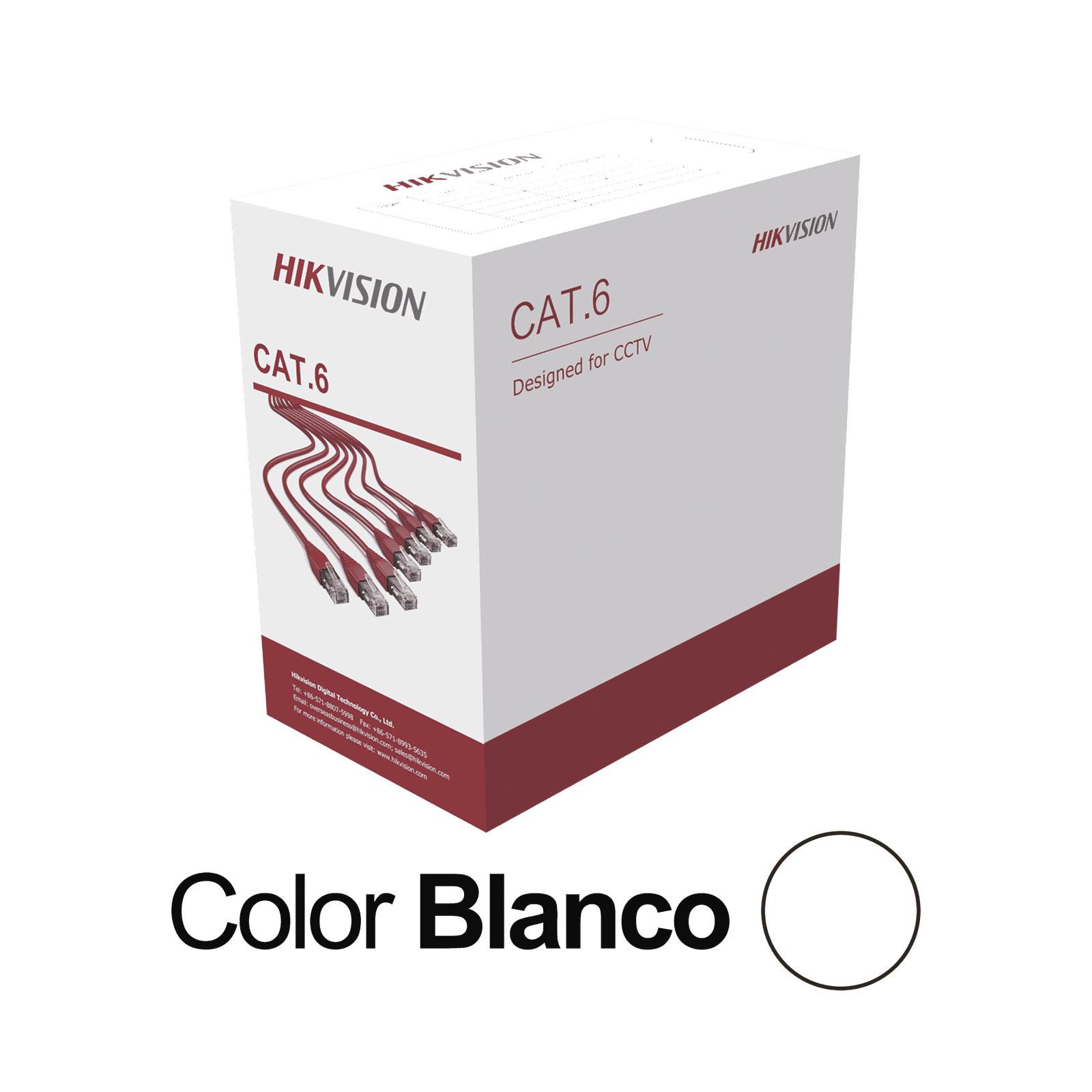 Bobina de Cable UTP 305 Mts / Cat 6 (24 AWG) / Color Blanco / PVC (CM) / Uso en Interior / CCA (Cobre con Aluminio) / Aplicaciones de CCTV y Redes de Datos DS-1LN6U-W/CCA - HIKVISION