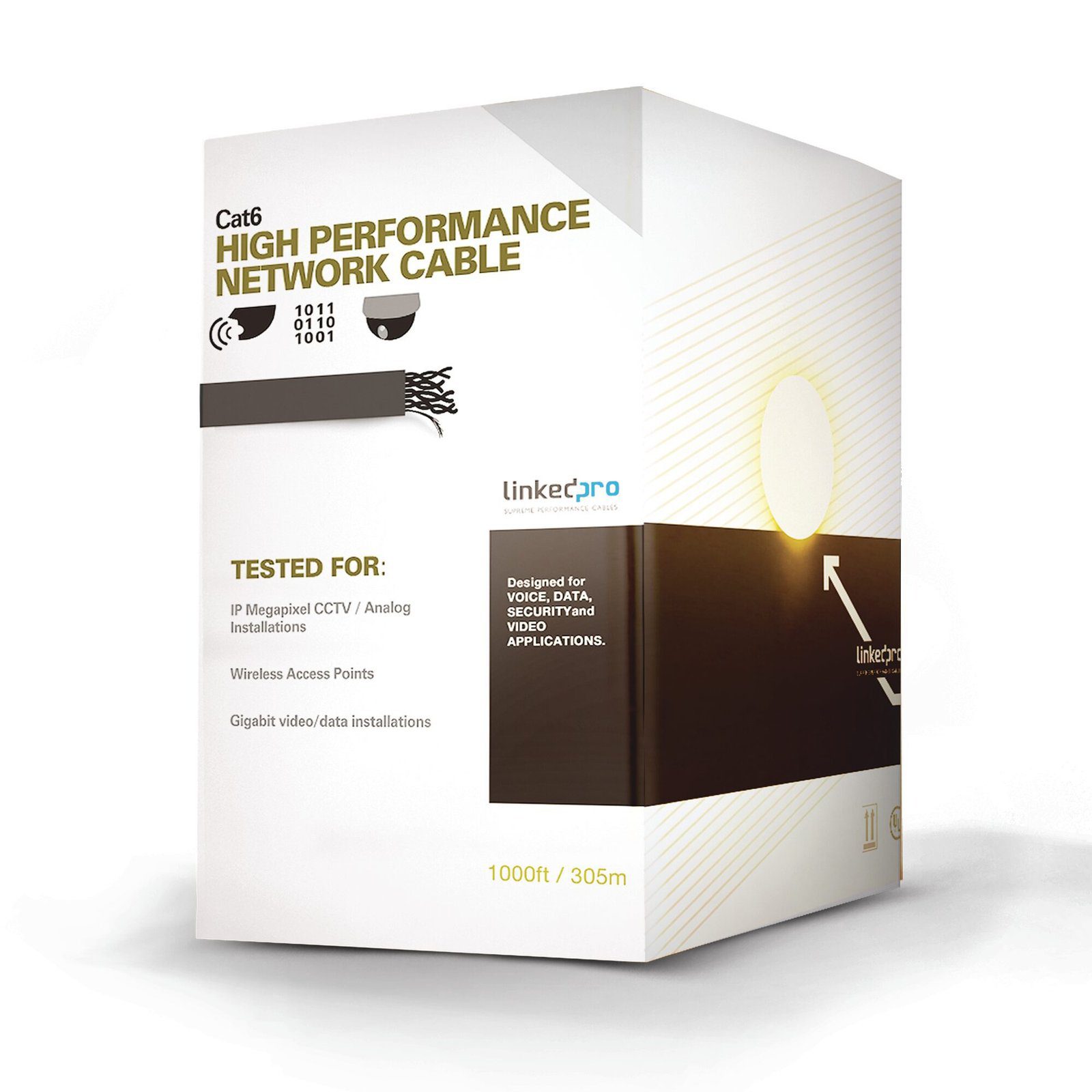 Bobina de cable U/UTP Cat6A de 305 mts, Color Azul, CM, soporta 10G-BaseT para transmisión de frecuencias de hasta 500MHz, UL PRO-CAT-6A - LINKEDPRO BY EPCOM