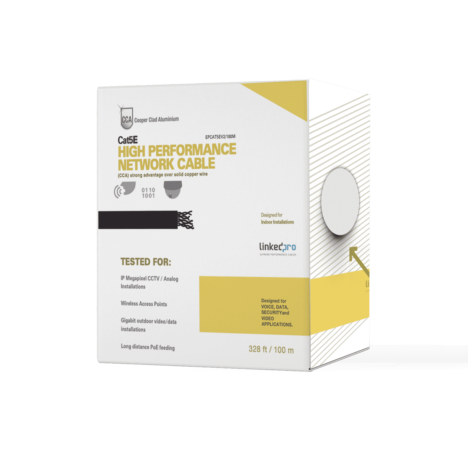 Bobina de cable de 100 m (328 ft) Cat5e, Aleación de Cobre y Aluminio (CCA), color Gris, Uso Interior. EP-CAT-5E-V2/100M - LINKEDPRO BY EPCOM