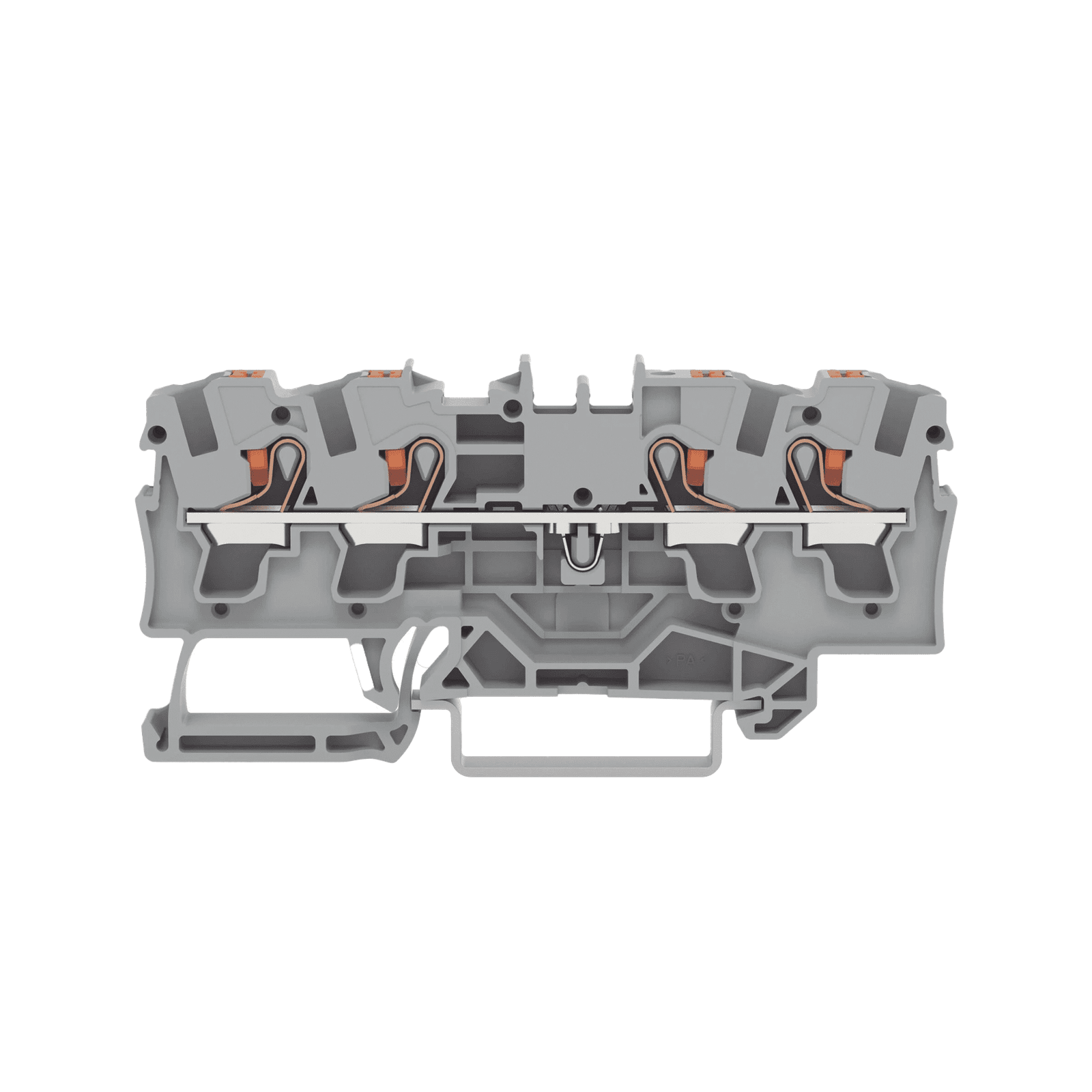 Borna de paso para 4 conductores; con tecla; 4 mm²; con orificio de prueba; Marcaje lateral y central; para carril DIN 35 x 15 y 35 x 7,5; Push-in CAGE CLAMP®; 4,00 mm²; gris 2204-1401 - WAGO