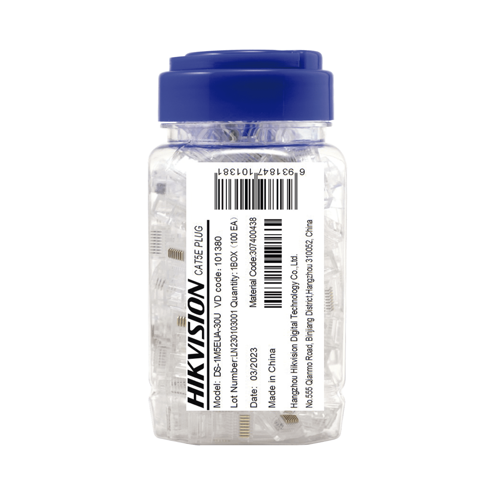 Bote con 100 Piezas de Plug Modular RJ45 / Cat 5e / Chapado en Oro a 30 Micras / Sin Blindaje / Facil Instalación / Uso Interior / Soporta Norma TIA-568B / Cumple con RoHS 2.0 DS-1M5EUA-30U - HIKVISION