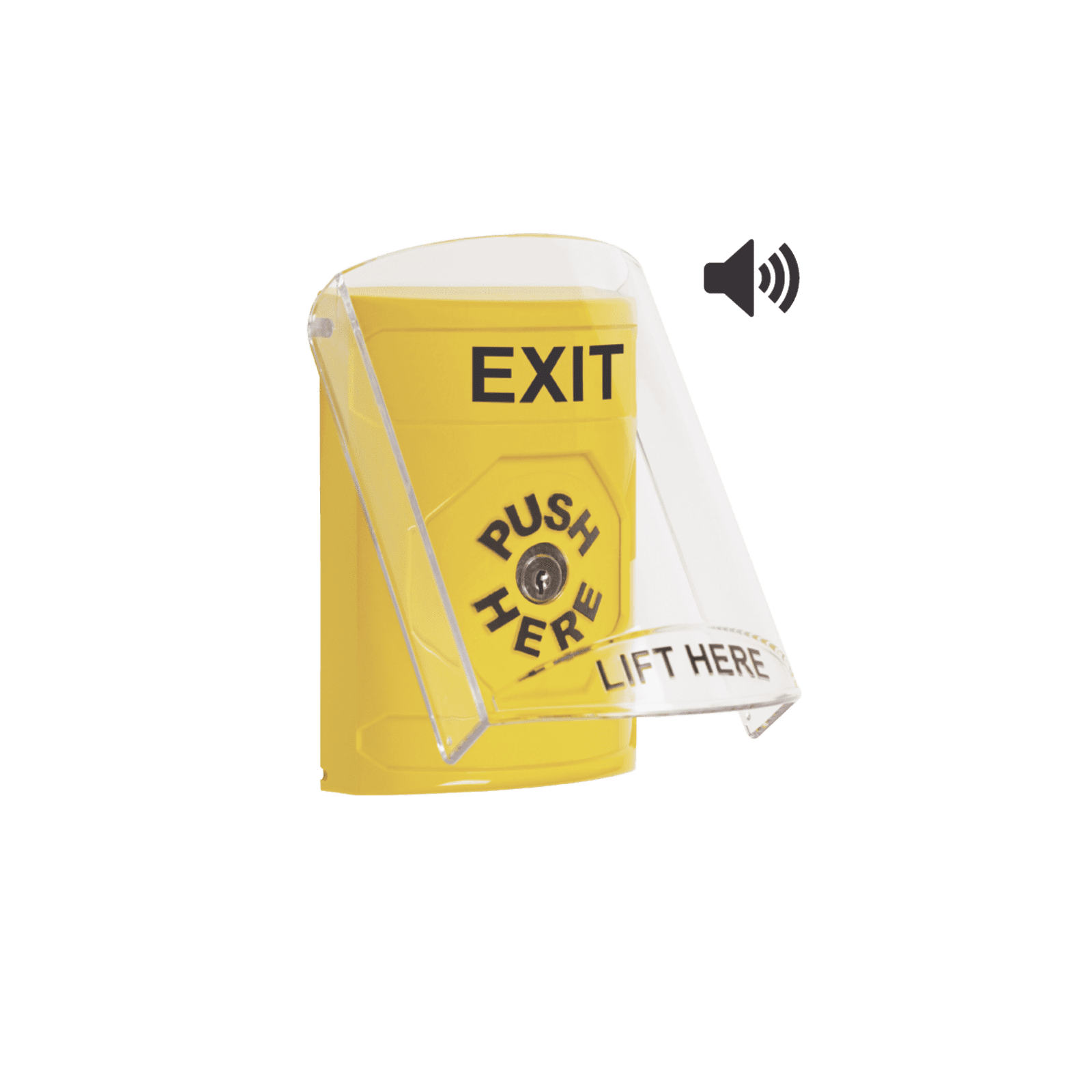 Botón de Salida, Texto en Ingles, Tapa Protectora de Policarbonato Súper Resistente, Llave para restablecer, Bocina integrada de Advertencia SS22A0XT-EN - STI