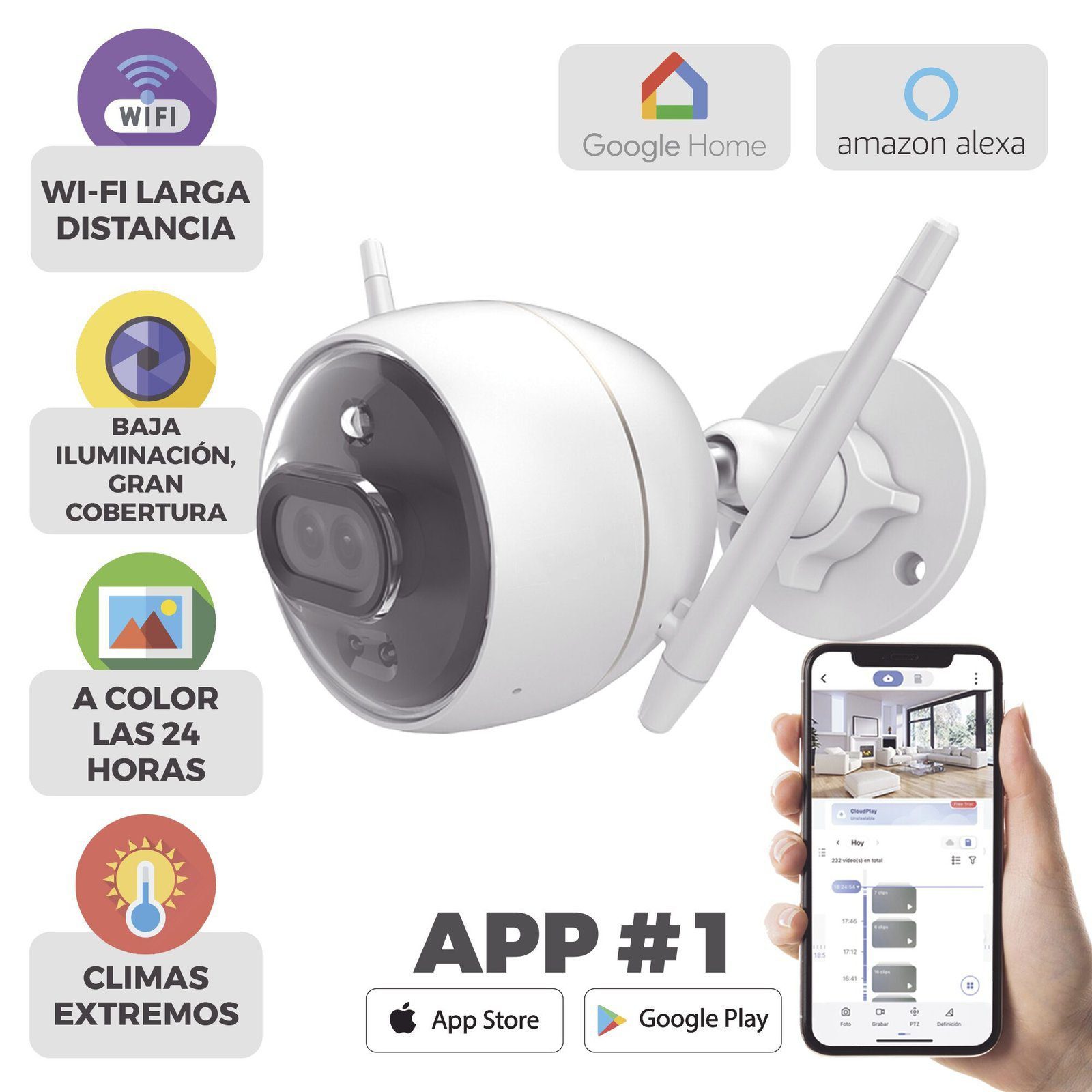 Bala IP 2 Megapíxel / Wi-Fi  / Doble Lente / COLORES EN OSCURIDAD / Deteccion de Personas o Vehículos  / Cruce de Línea / Intrusión a un área / Audio de dos vías / Luz Estroboscópica / Sirena / MicroSD C3X - EZVIZ