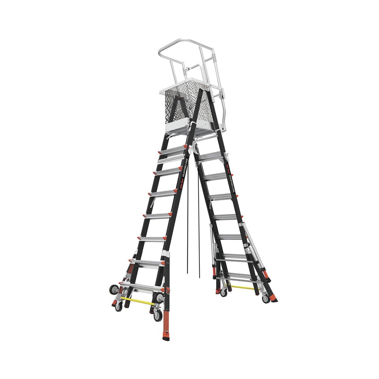 Escalera de Fibra de Vidrio  con Jaula de 8′-14′ (2.44 – 4.27 m). Con Ajuste en Ruedas (RATCHET™ Leveler) (SKU:18515-817). CAGE8FTR - Little Giant Ladder Systems