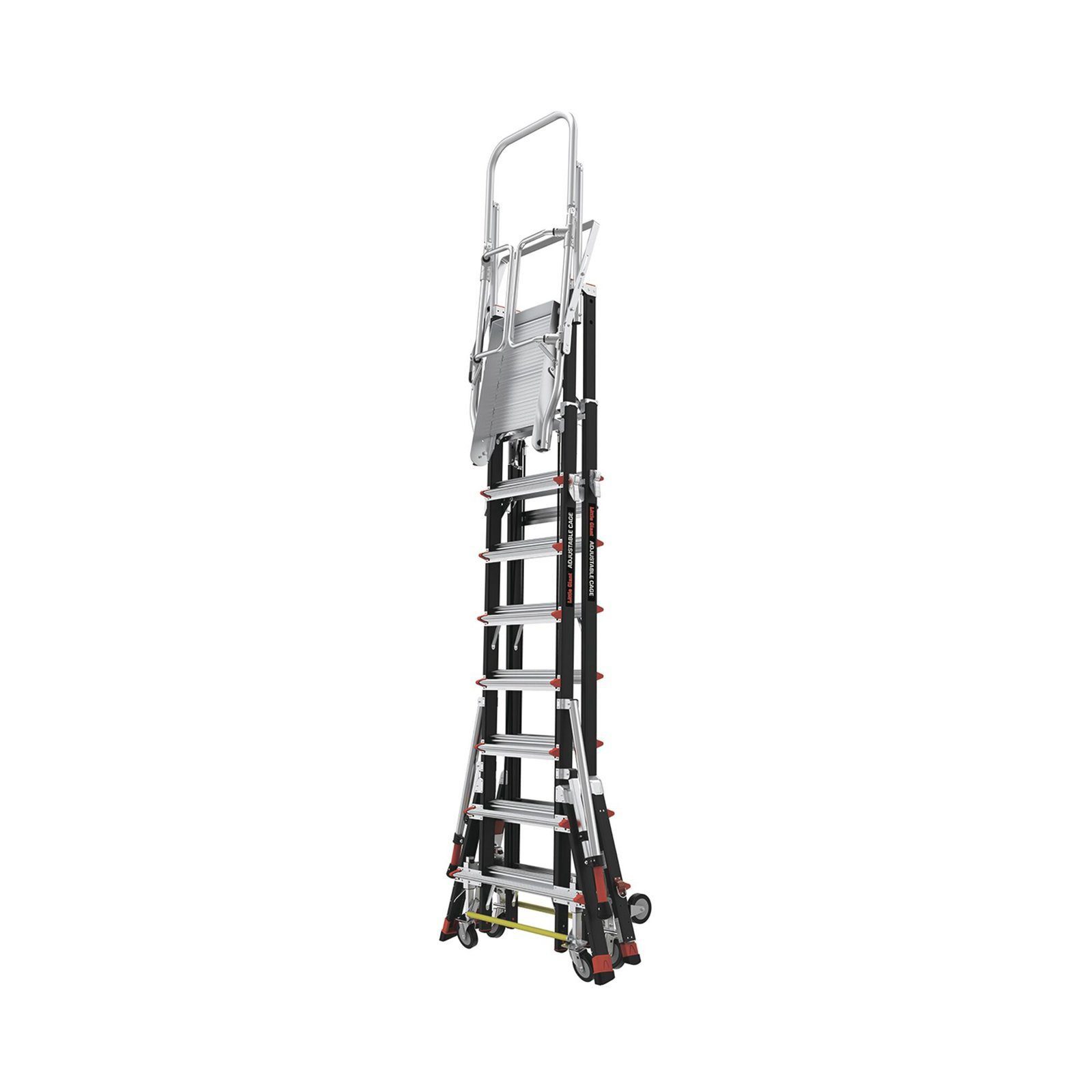 Escalera de Fibra de Vidrio con Jaula de 8′-14′ (2.44 – 4.27 m). Con Ajuste en Ruedas (RATCHET™ Leveler) (SKU:18515-817). CAGE8FTR - Little Giant Ladder Systems