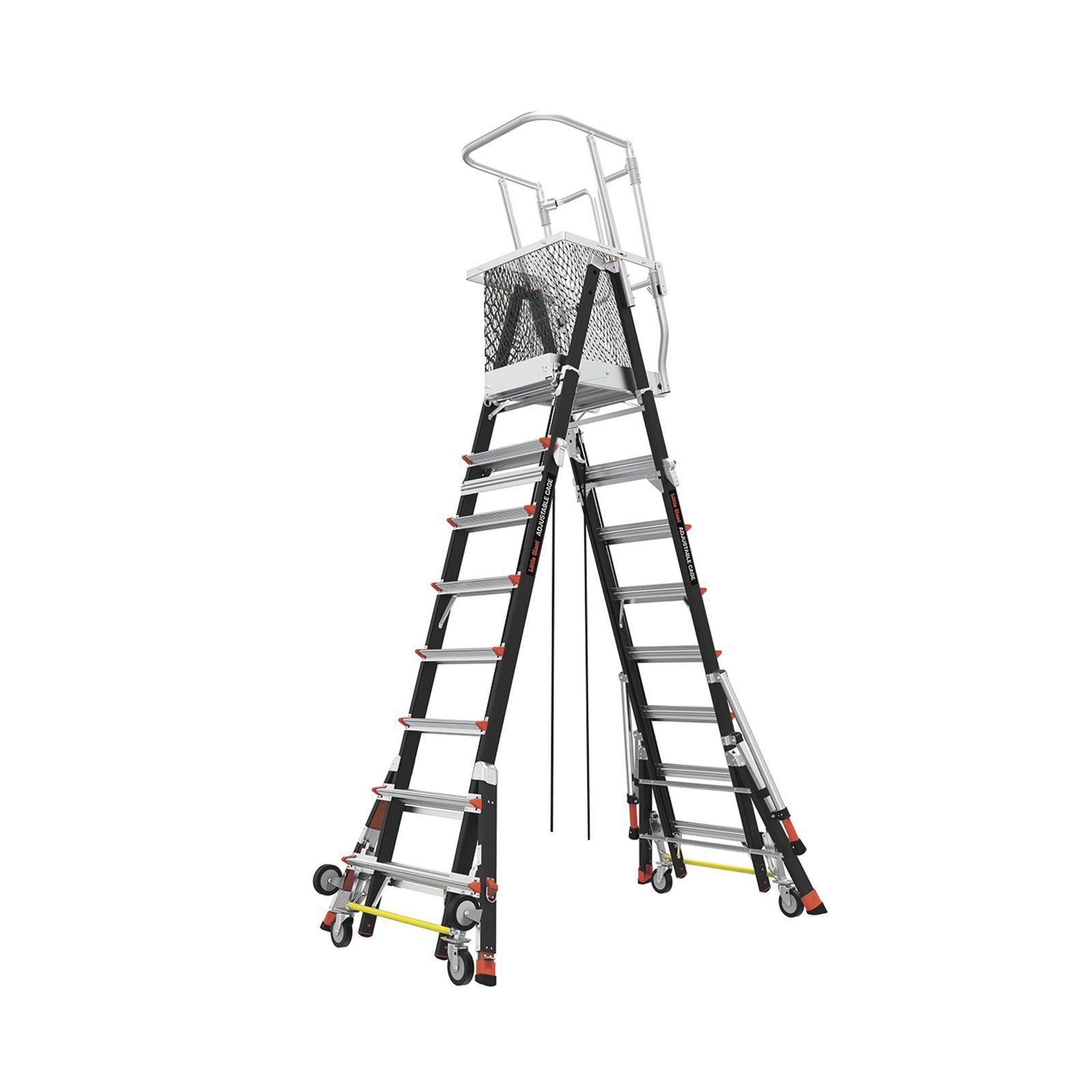 Escalera de Fibra de Vidrio con Jaula de 8′-14′ (2.44 – 4.27 m). Con Ajuste en Ruedas (RATCHET™ Leveler) (SKU:18515-817). CAGE8FTR - Little Giant Ladder Systems