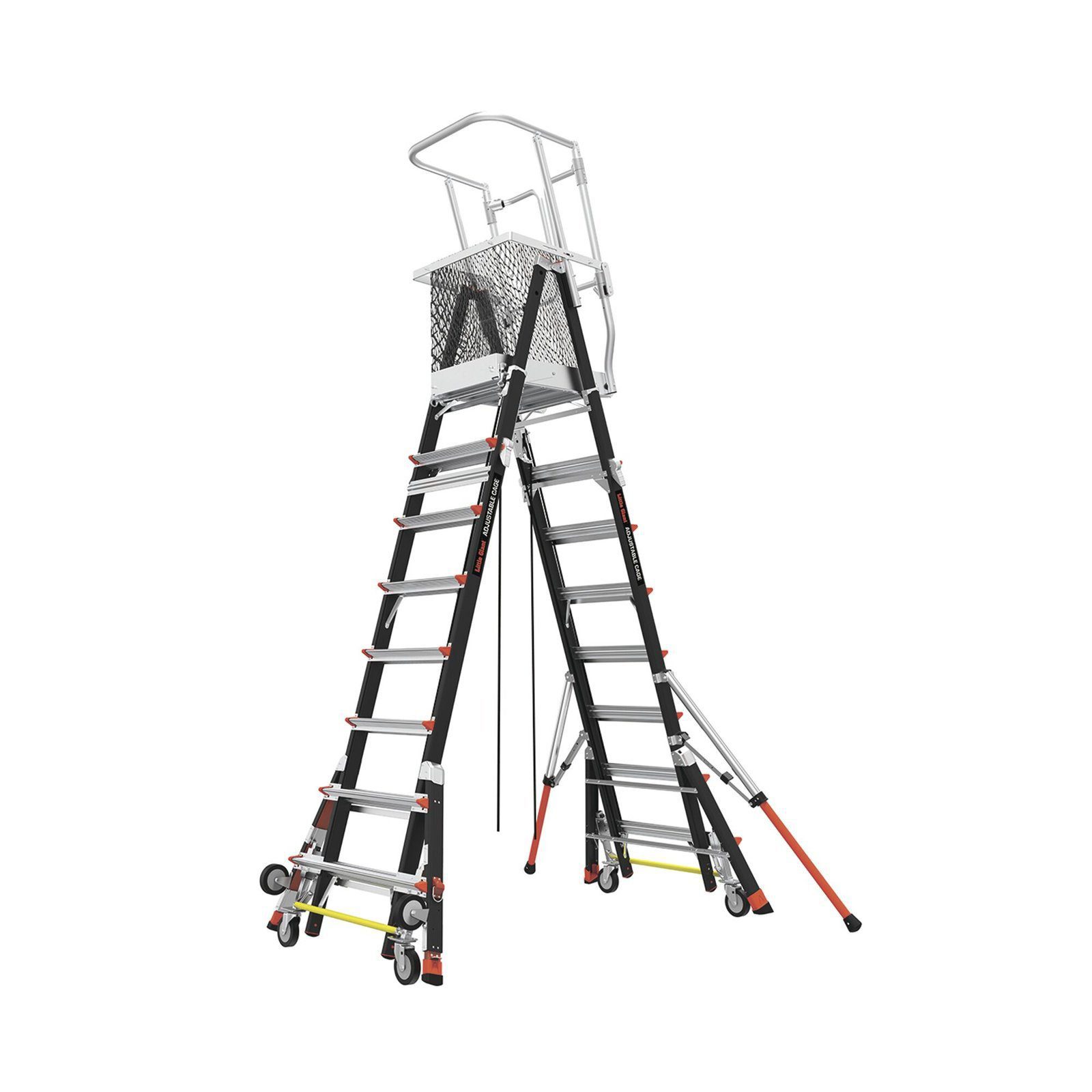 Escalera de Fibra de Vidrio con Jaula de 8′-14′ (2.44 – 4.27 m). Con Ajuste en Ruedas (RATCHET™ Leveler) (SKU:18515-817). CAGE8FTR - Little Giant Ladder Systems