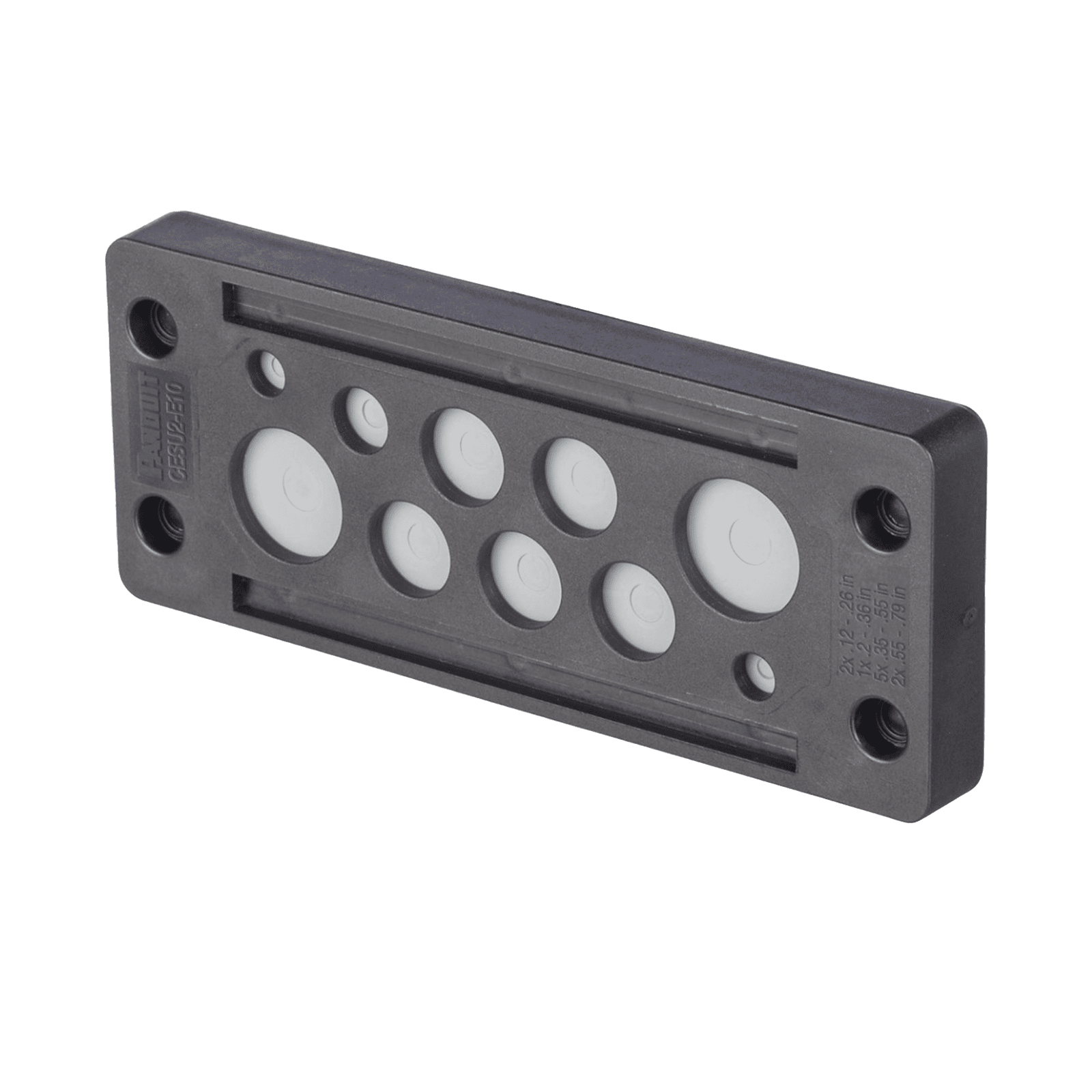 Pasacable de 10 Orificios de Marco Rectangular, IP65, 4.41″ X 1.42″, para Cables no Terminados, Color Negro. CESU2-E10 - PANDUIT