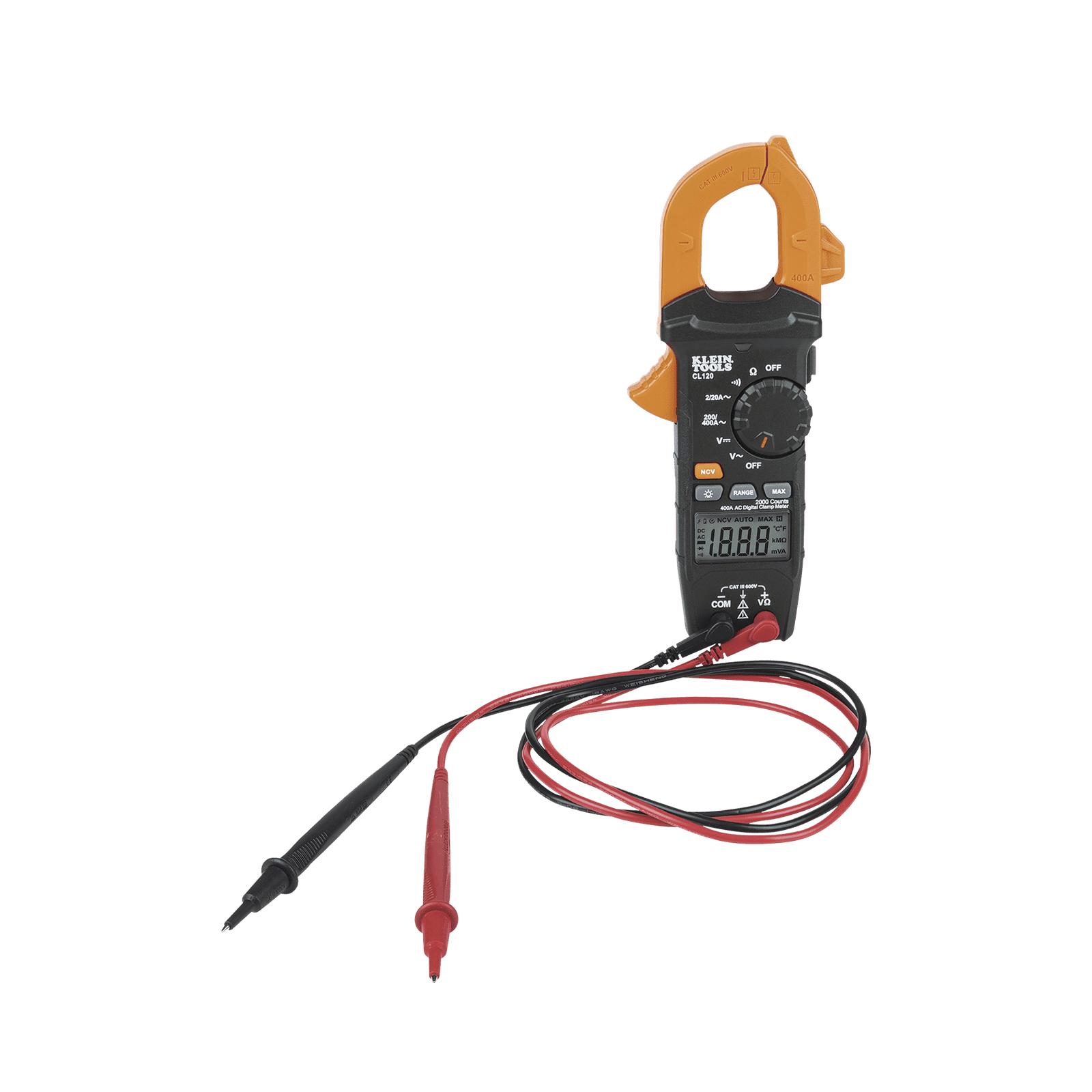 Kit de Amperímetro de Gancho (400A CA) con Probador de Fase y Divisor (para medir corriente sin cortar el cable). CL-120-KIT - KLEIN TOOLS