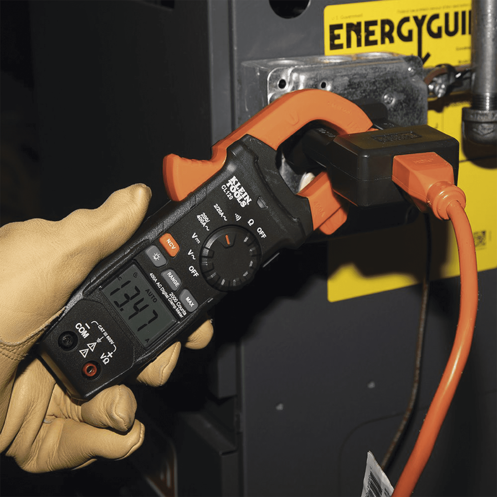 Kit de Amperímetro de Gancho (400A CA) con Probador de Fase y Divisor (para medir corriente sin cortar el cable). CL-120-KIT - KLEIN TOOLS
