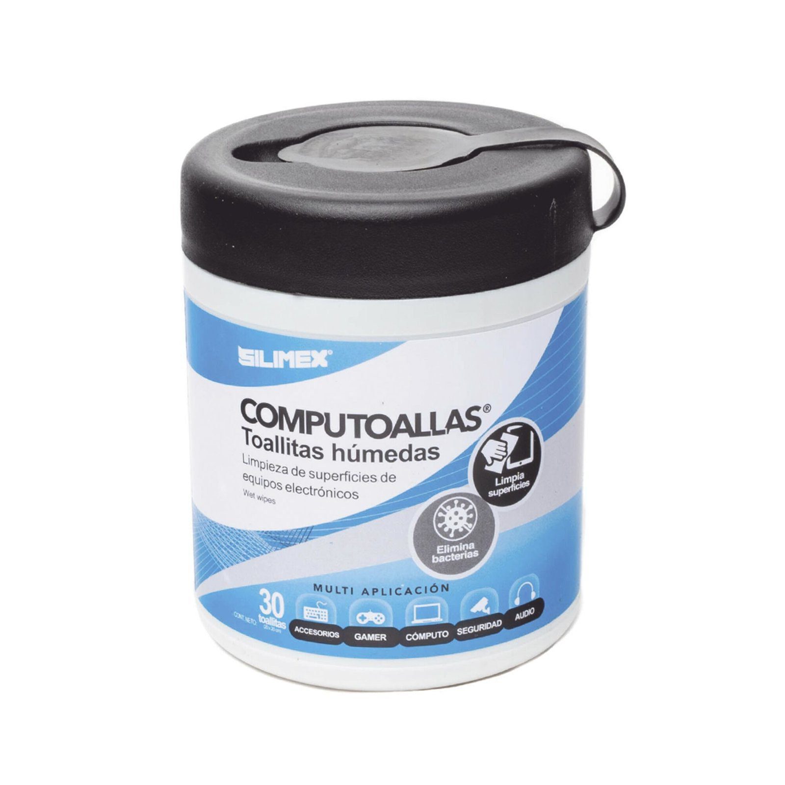 Toallas húmedas antibacteriales, para limpieza de gabinetes, equipos de cómputo, audio, vídeo y telefonía, 30 piezas COMPUTOALLAS - SILIMEX