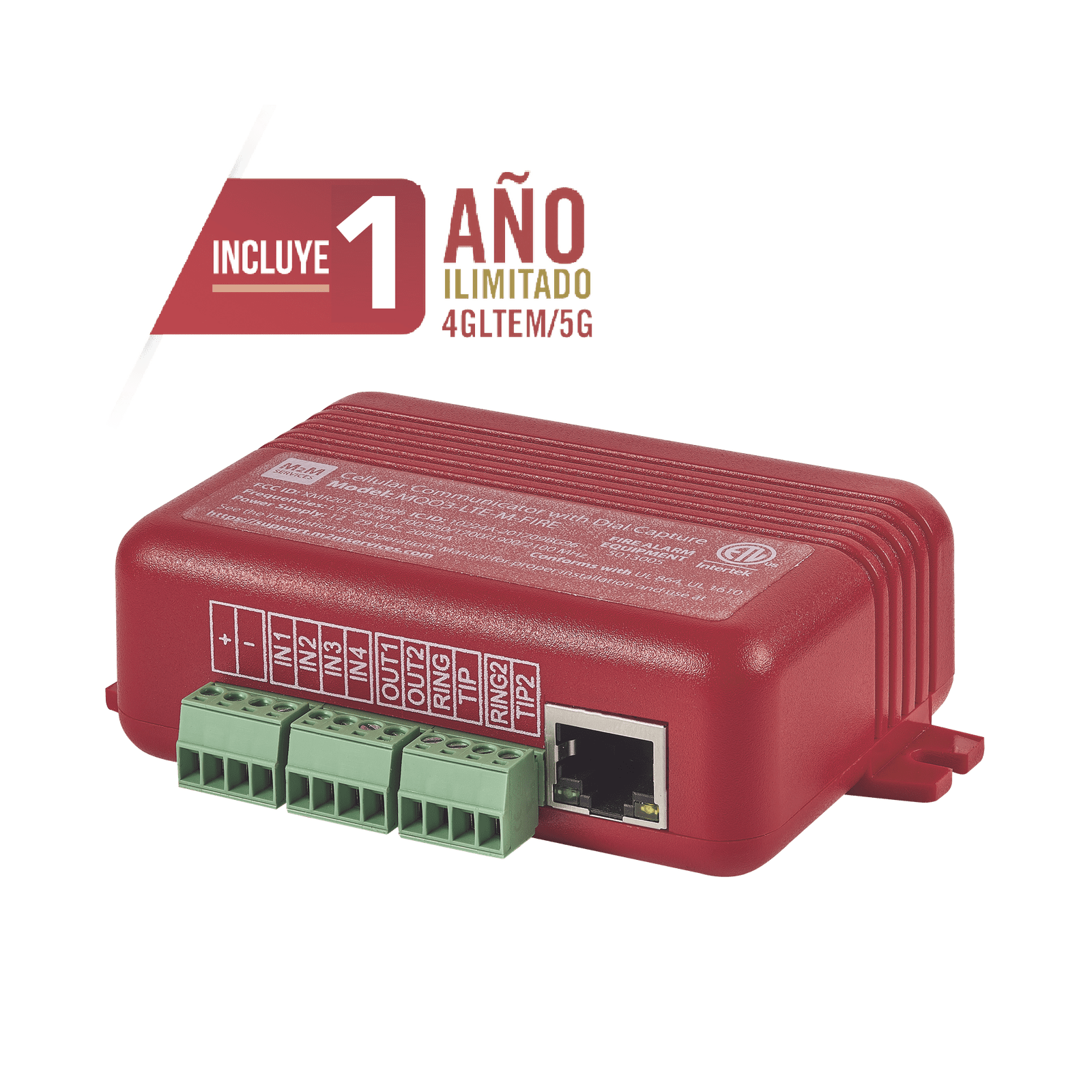 COMUNICADOR DUAL Universal para PANELES DE INCENDIO 4GLTEM – 1 Año de Servicio – Eventos a CMS MQ03-LTE-M-FIRE - M2M SERVICES