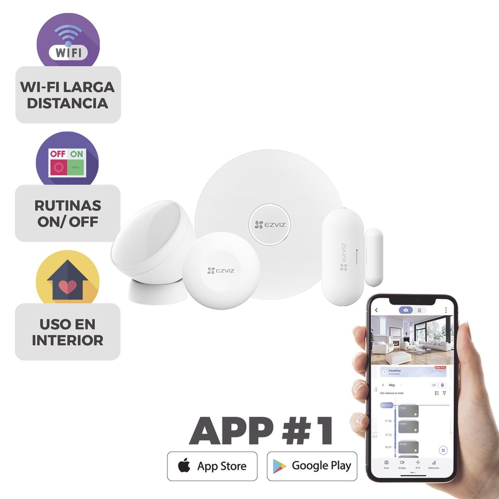 Kit de Alarma Inalambrico / Incluye: 1 Hub, 1 Sensor PIR, 1 Contacto Magnético y 1 Smart Boton / Configuración y Visualización por App Móvil EZVIZ / Protocolo Zigbee CS-B1 - EZVIZ
