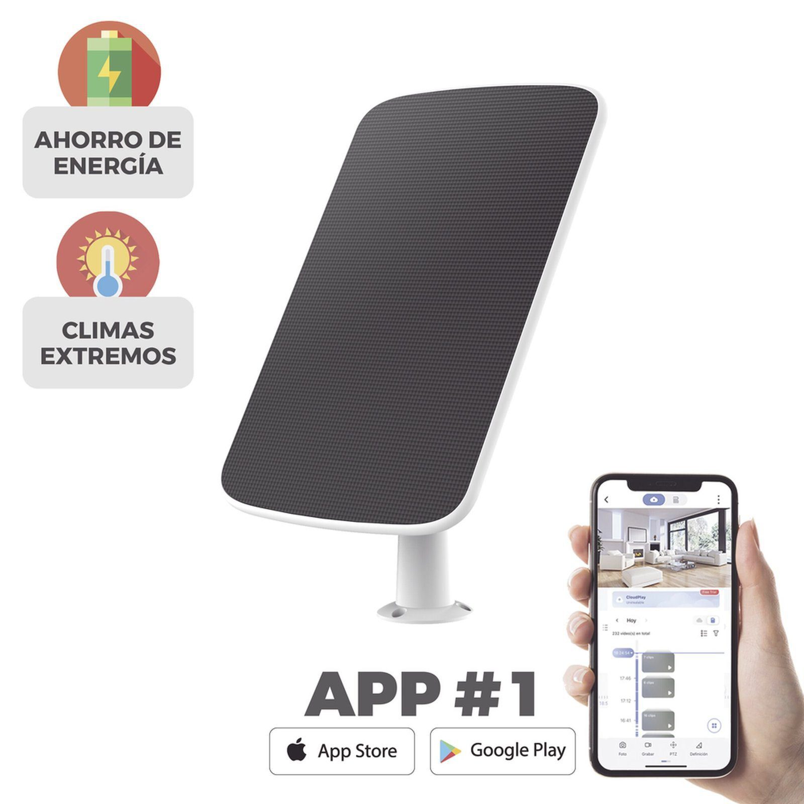 Panel Solar Conector tipo C / Para Recargar Cámaras de Batería / Compatible con CS-EB8/4G / CS-HB8 / CS-EB3 / CS-CMTSOLARPANEL-E - EZVIZ