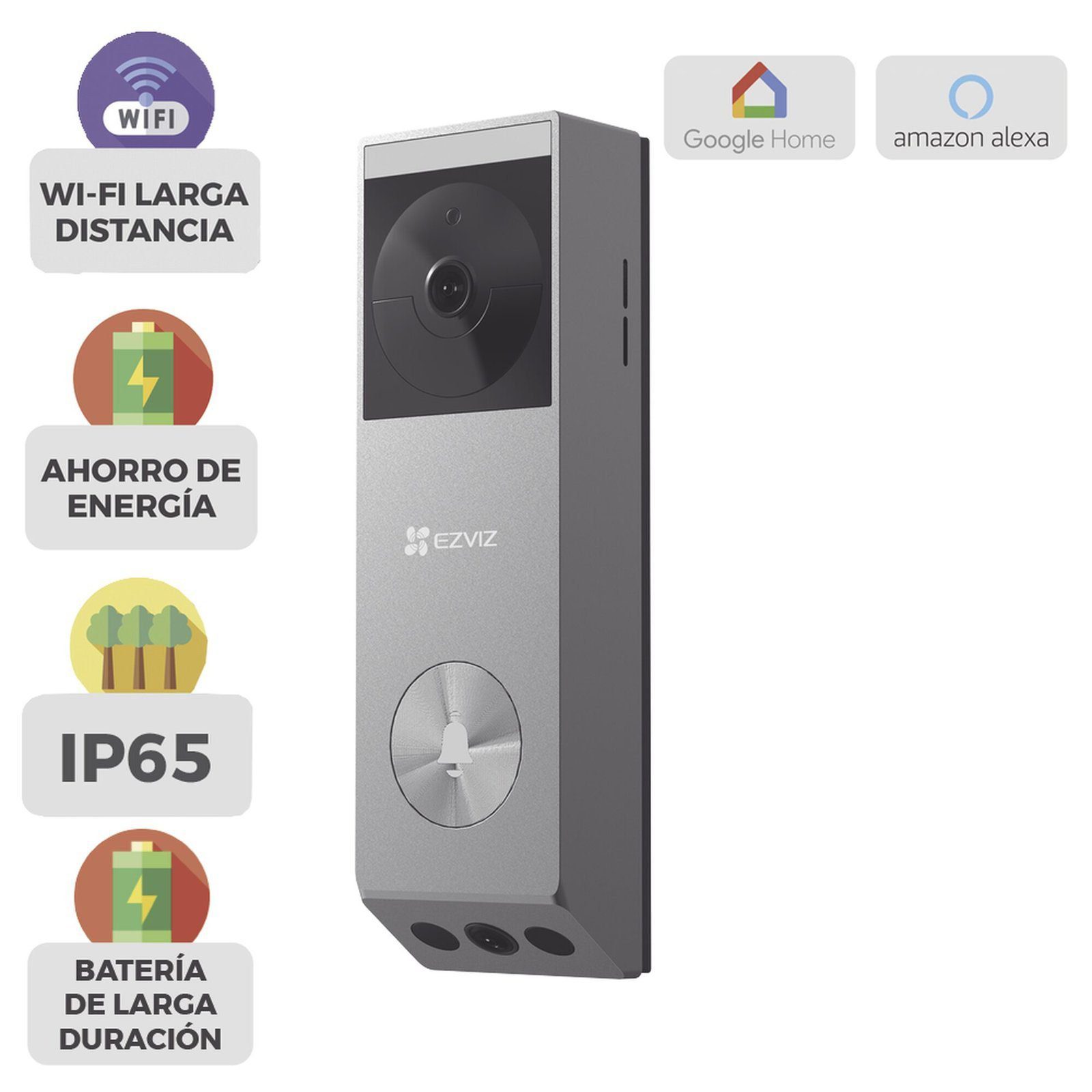 Doorbell de Batería Recargable con Transformador de 5Vcc o Panel Solar (Incluye Panel) / 3 megapíxel / Doble Lente / Protección IP65 / Audio de Dos Vías CS-EP3X - EZVIZ