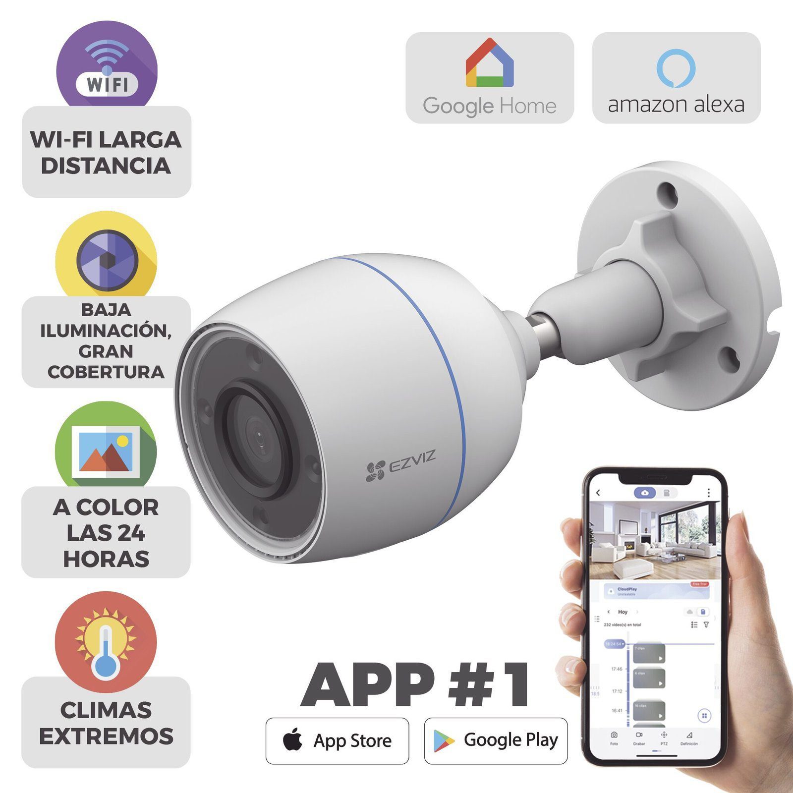 Bala WiFi / 2  Megapixel / Detección humana / Micrófono Integrado / Micro SD / Excelente Vision Nocturna / Exterior CS-H3C - EZVIZ