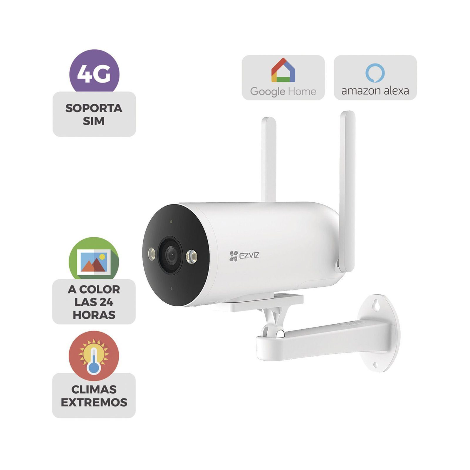 Cámara Bala / 4G / Resolución 3 Megapixel (2K) / Visión Nocturna en Color / AI Detección de Humanos y Vehículos / Defensa Activa con Sirena y Luz Estroboscópica / IP67 CSH5/3MP/4G - EZVIZ
