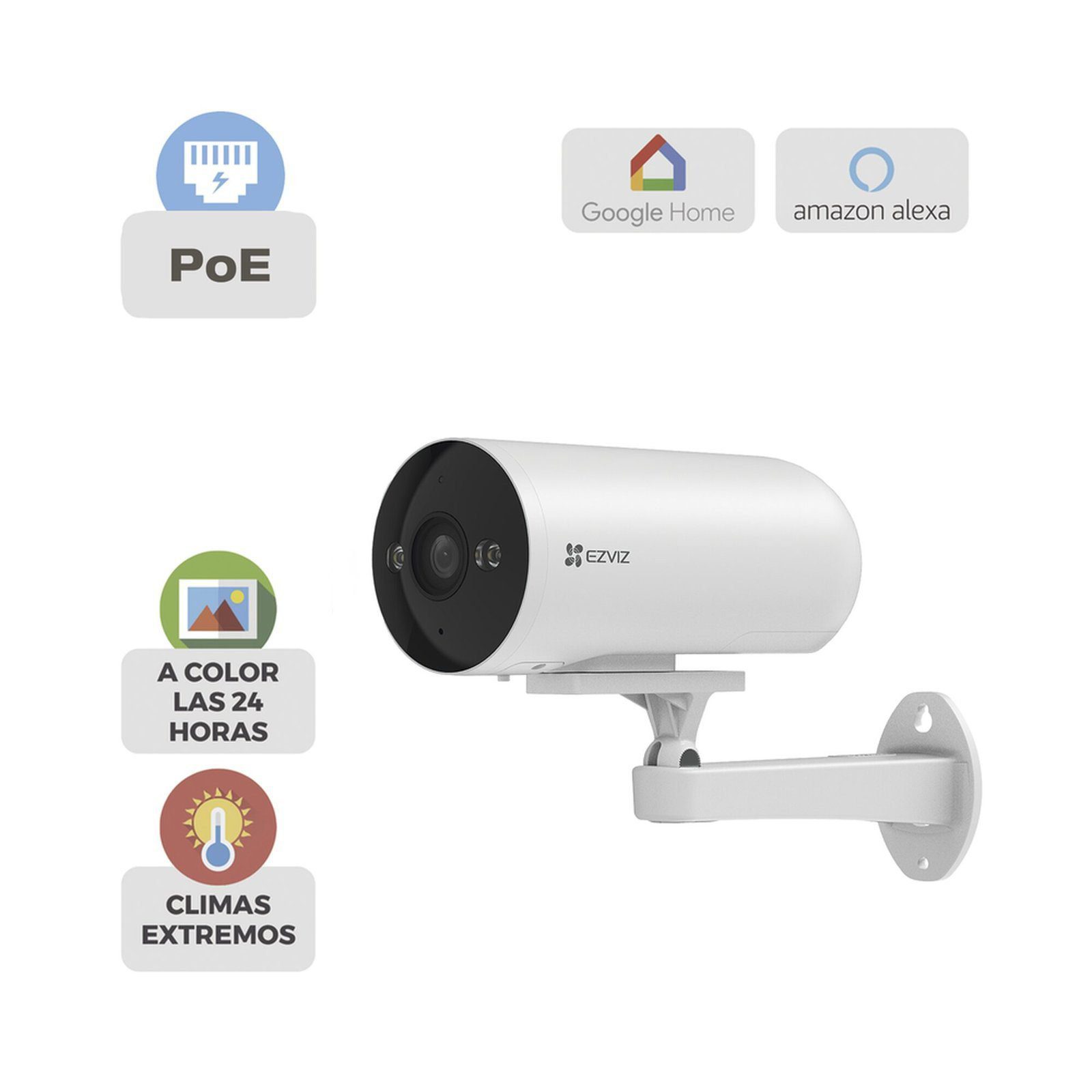 Cámara Exterior Inteligente Color Night Vision / (2K) / AI Detección Humana y Vehicle / H.265 / Vision Nocturna a Color / IP67 / PoE / Audio Bidireccional / Luz y Sirena CS-H5/3MP/POE - EZVIZ