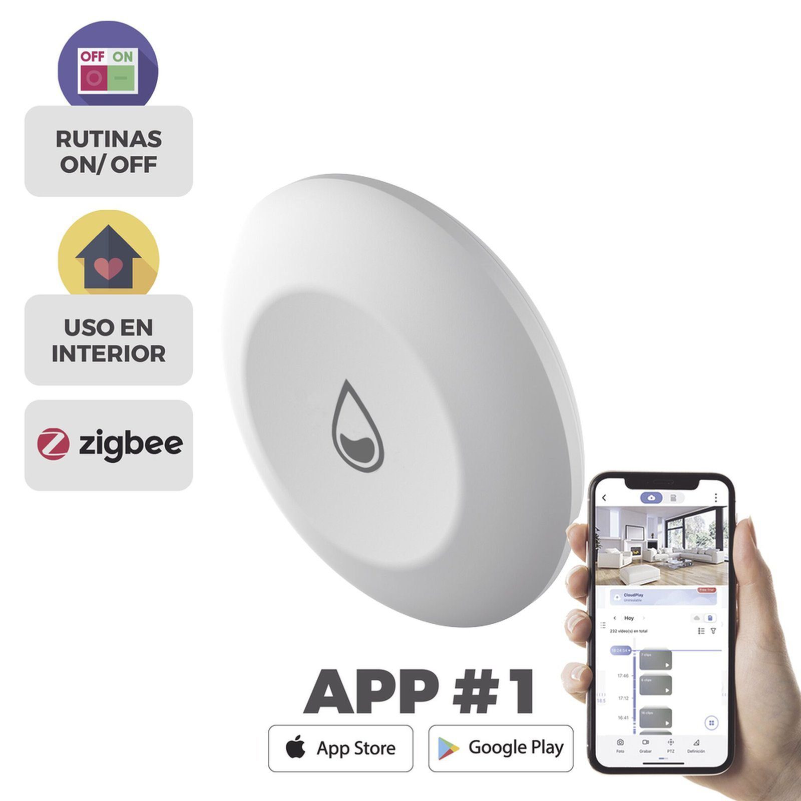 Sensor _Inteligente para Detectar Fuga de Agua Inalámbrico / Requiere el Hub CS-A3 / Se Vincula Mediante Zigbee CST10C - EZVIZ
