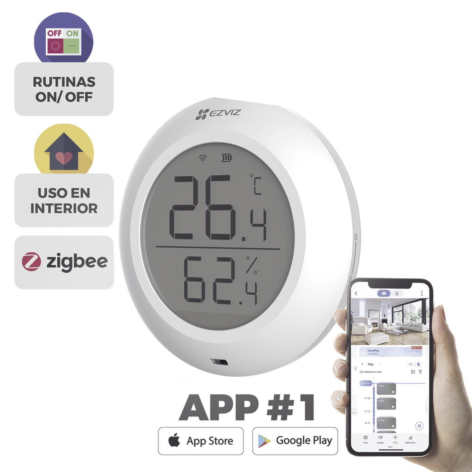 Sensor de Temperatura y Humedad / Compatible con Hub CS-A3 / Protocolo Zigbee CS-T51C - EZVIZ