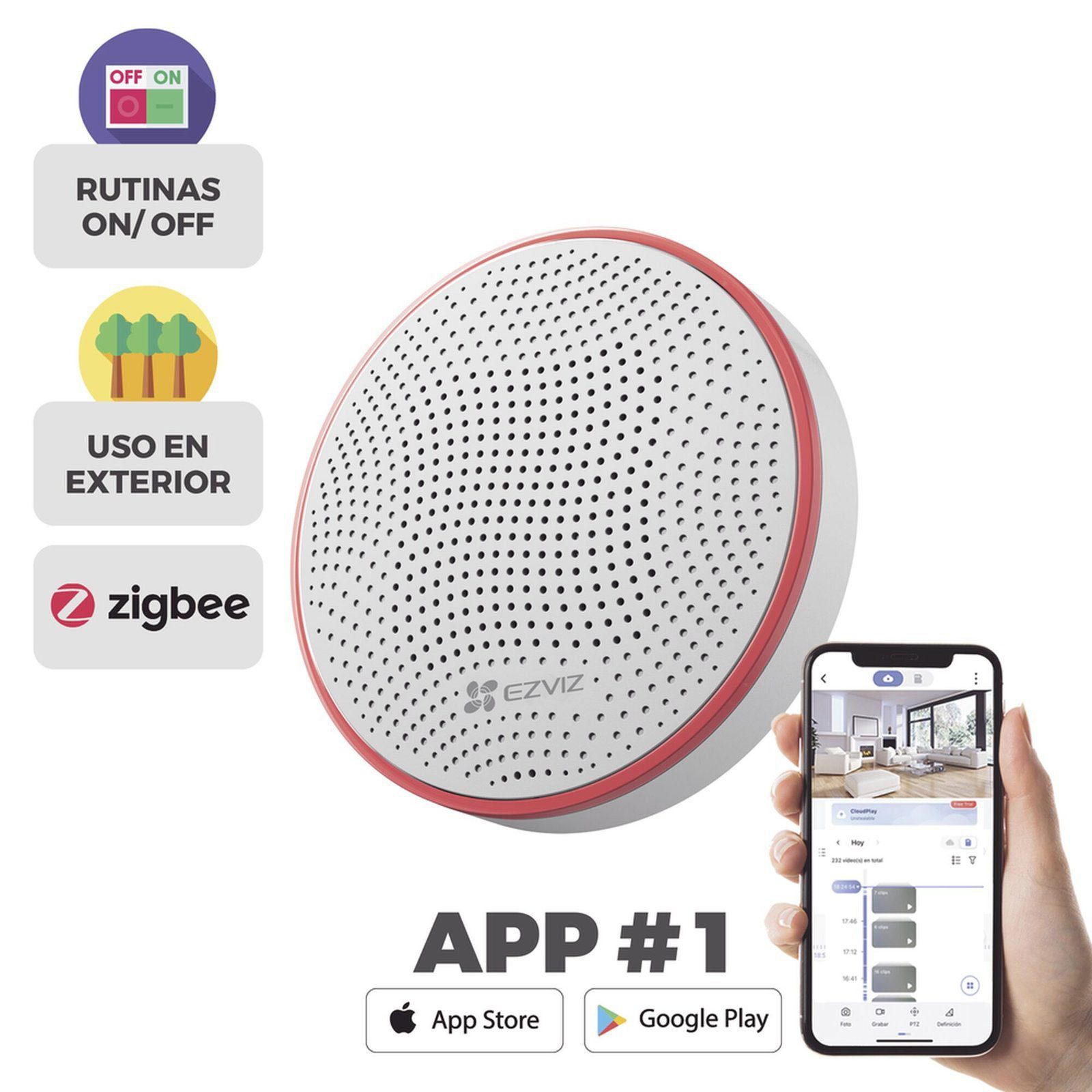 Sirena Inalambrica Con estrobo / Utiliza 4 Baterías CR123A ó Alimentación 12Vcc / Compatible con Kit de alarmas CS-B1 / Uso en Exterior CS-T9-C - EZVIZ
