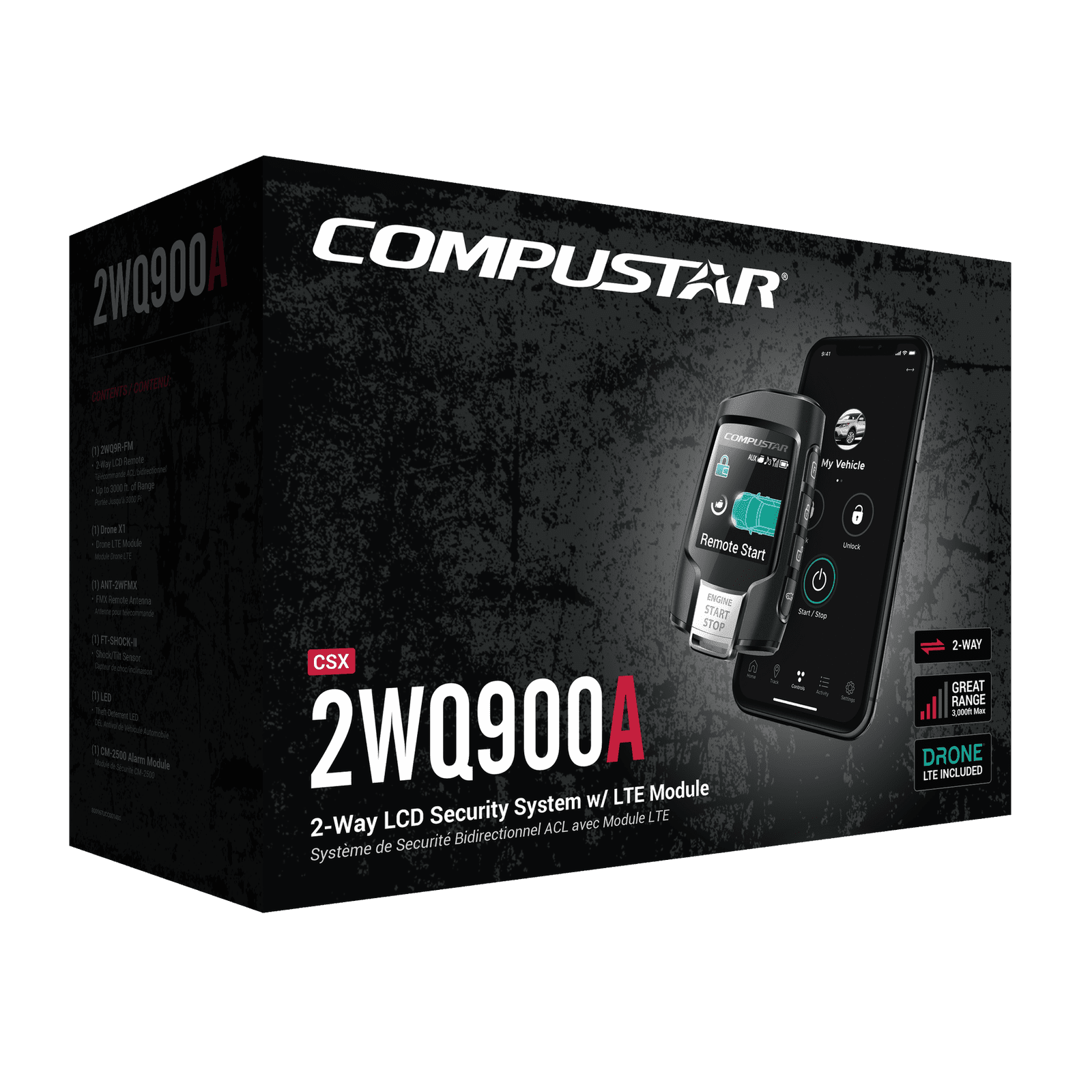 (MONITOREO en APP) Kit de Alarma Vehicular Profesional de 2 vías y control LCD con modulo CM2500 Incluye GPS X1-MAX LTE CSX2WQ900-A - COMPUSTAR