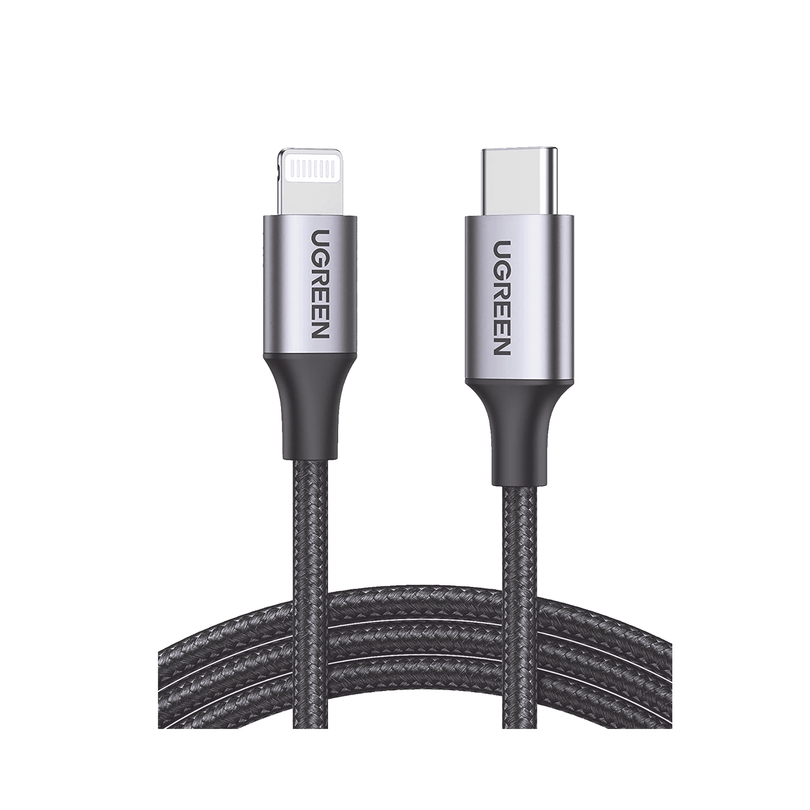 Cable USB-C a Lightning | 1 Metro | Certificado MFi | Carga Rápida 60W | 480 Mbps | Conector C94 | Adecuado para iPhone, iPad y iPod | Protección Integrada | Caja de Aluminio | Nylon Trenzado | Color Negro. 60759 - UGREEN
