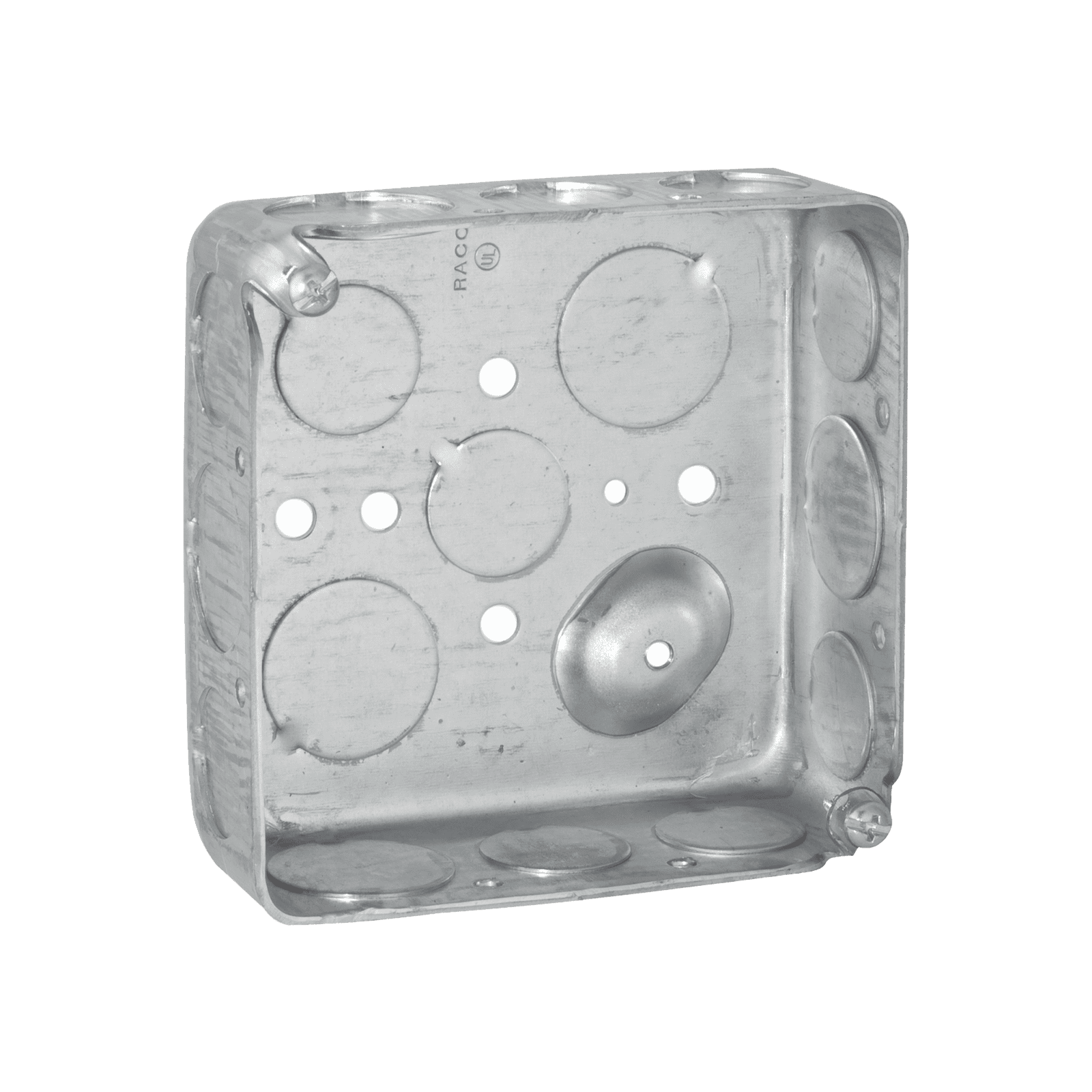 Caja Cuadrada 4 x 4″/ Profundidad 1- 1/2″/ Cuenta con 11 Entradas de 1/2″ y 6 de 3/4″.. HUB-192 - RACO