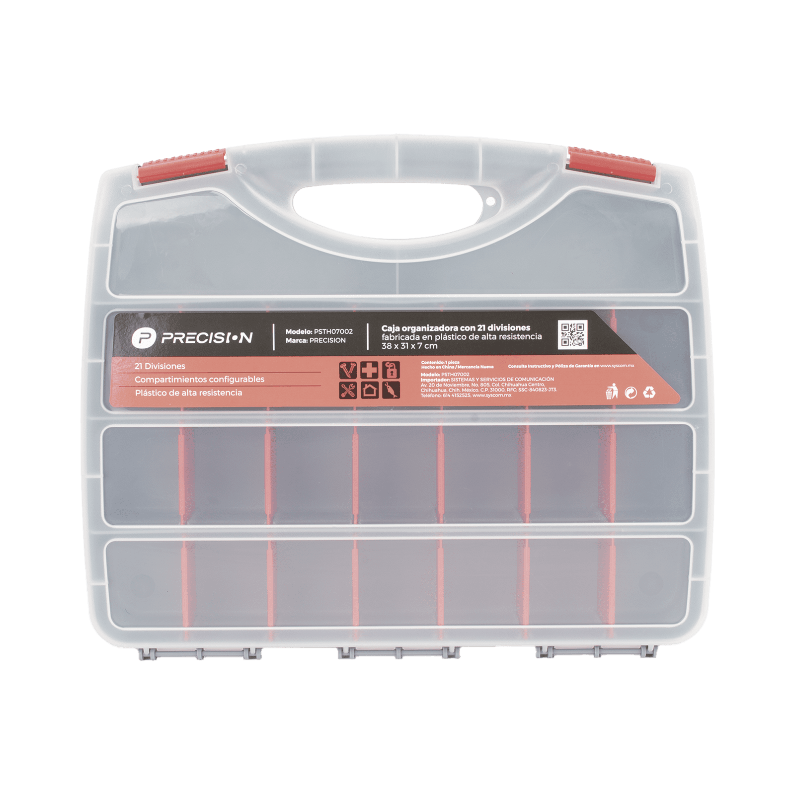 Caja Organizadora con 21 Divisiones Fabricada en Plástico de Alta Resistencia de 38x31x7 cm. PST-H07-002 - PRECISION