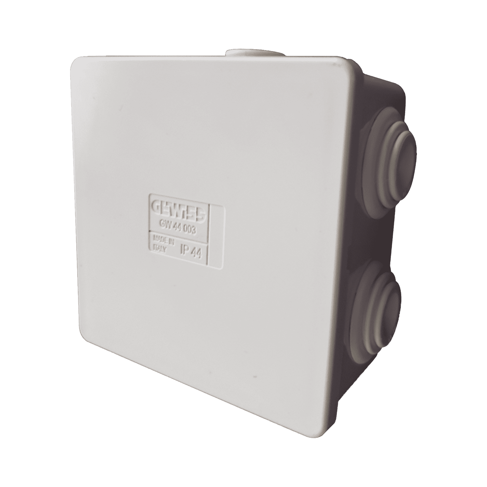 Caja de derivación de PVC Autoextinguible con 6 entradas, tapa a presión, 80x80x40 MM (Medidas internas, mayor área permisible para el cable, Para instalación al exterior (IP44) GW-44-003 - GEWISS